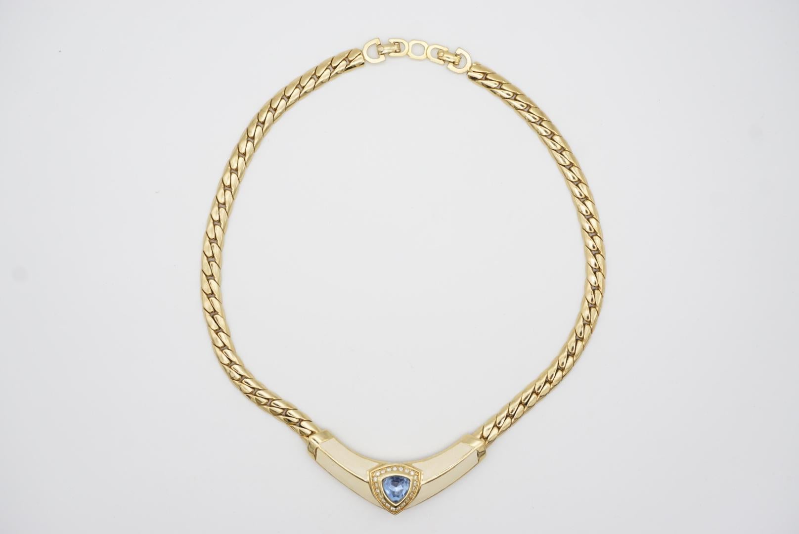 Christian Dior Vintage 1980s Blue Aqua White Triangle Crystals Chunky Necklace For Sale 3