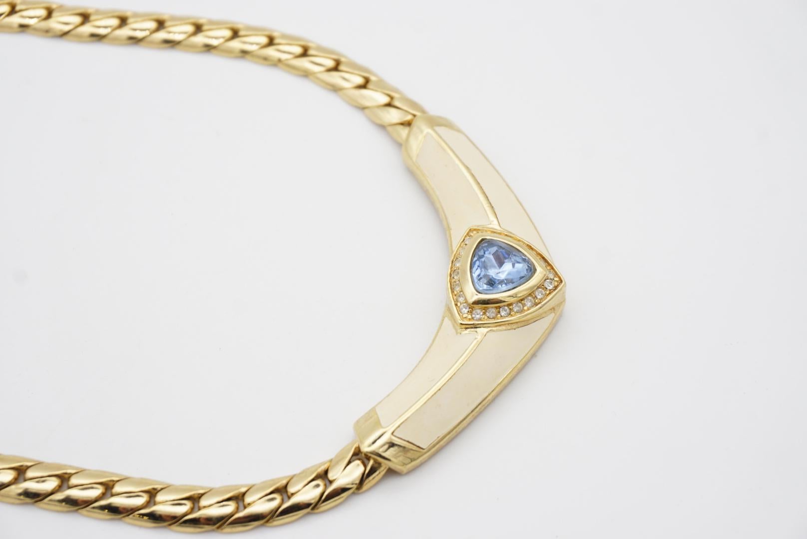 Christian Dior Vintage 1980s Blue Aqua White Triangle Crystals Chunky Necklace For Sale 4
