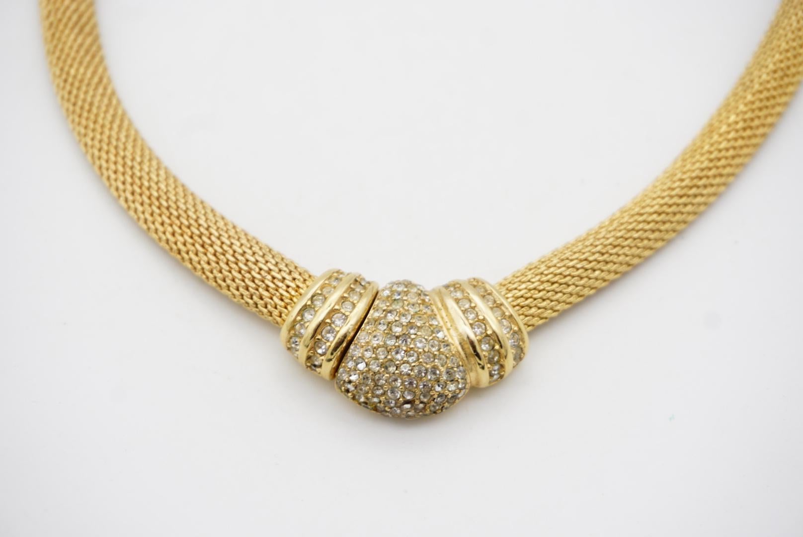 Christian Dior Vintage 1980s Button Whole Crystals Omega Snake Mesh Necklace For Sale 5