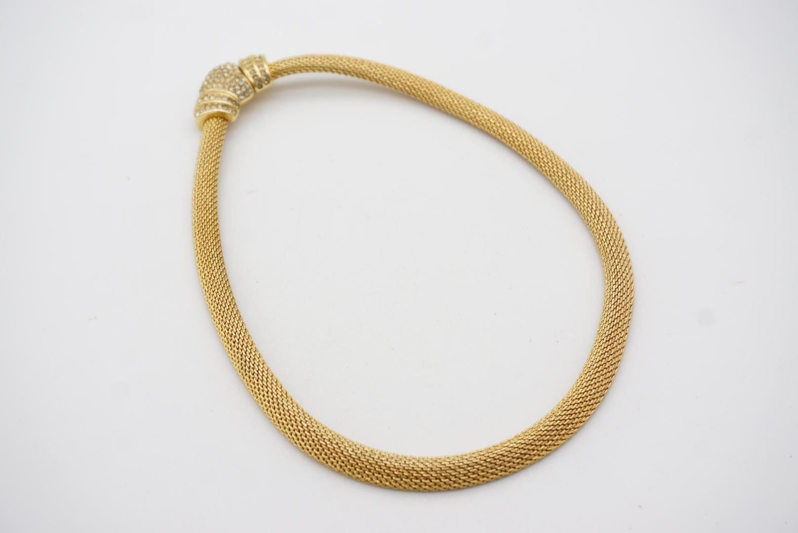 Christian Dior Vintage 1980s Button Whole Crystals Omega Snake Mesh Necklace 7