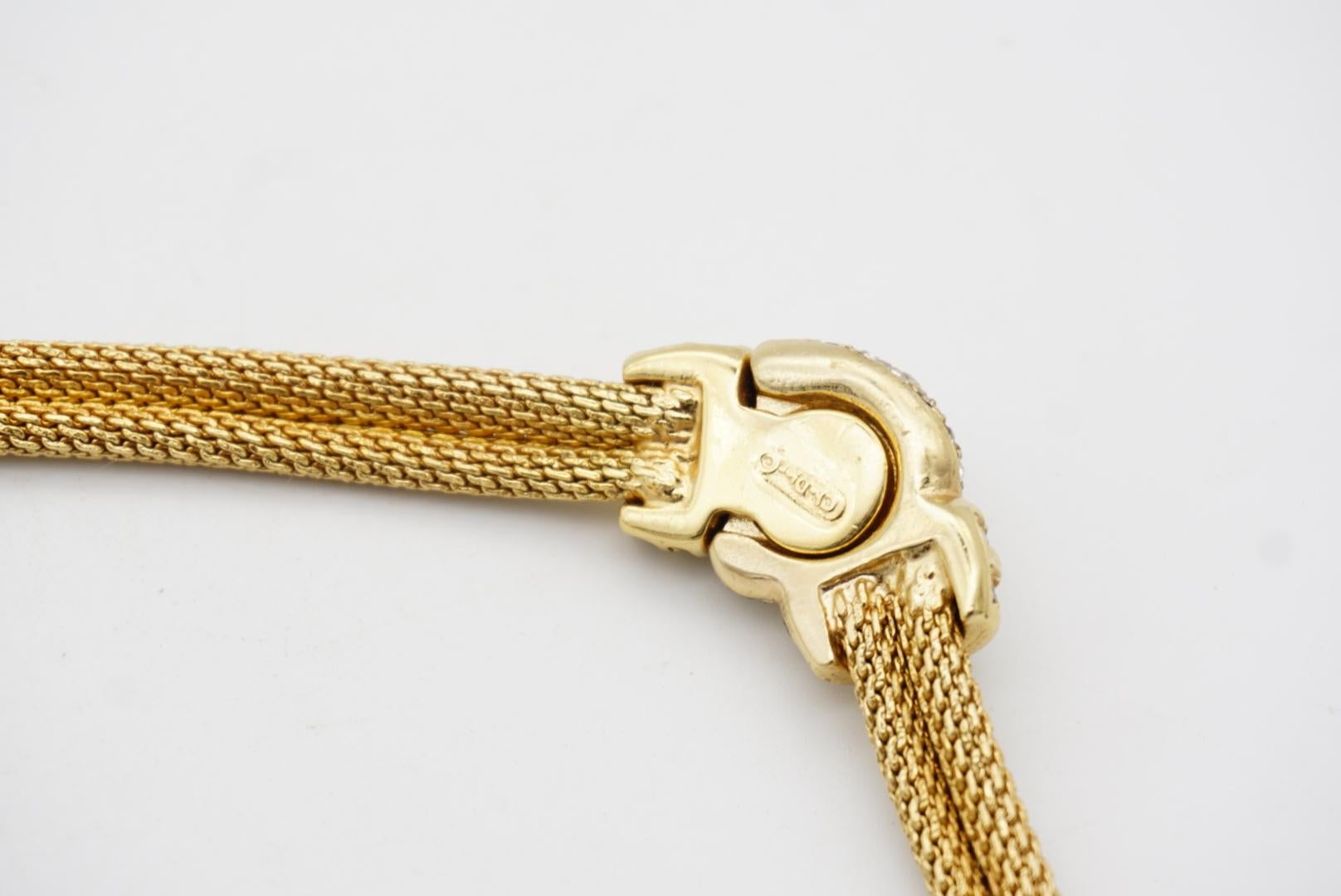 Christian Dior Vintage 1980s Button Whole Crystals Omega Snake Mesh Necklace For Sale 9