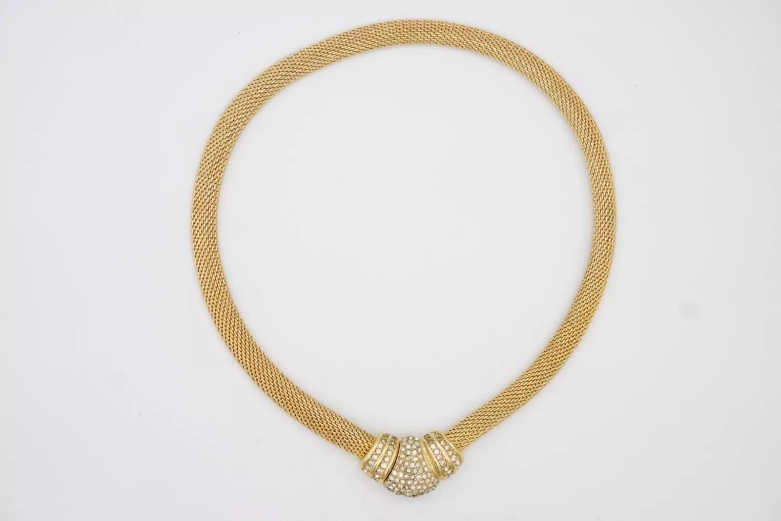 Christian Dior Vintage 1980s Button Whole Crystals Omega Snake Mesh Necklace For Sale 4