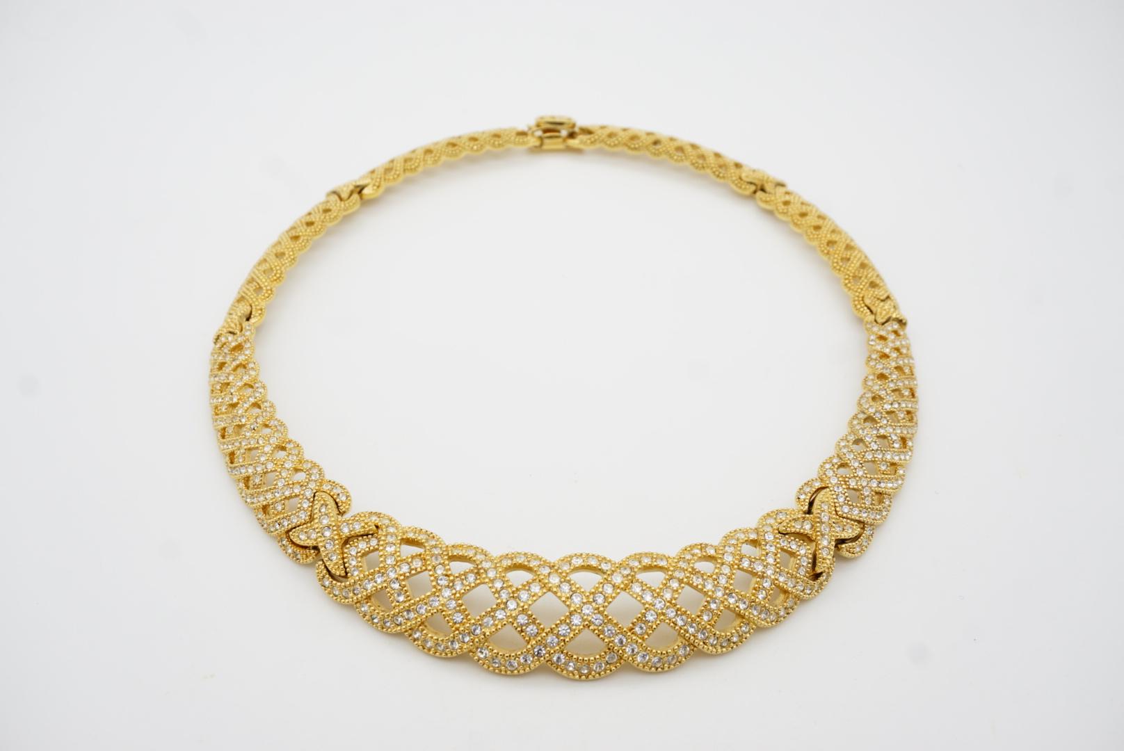 Christian Dior Vintage 1980s Byzantine Braid Crystals Tennis Openwork Necklace For Sale 4