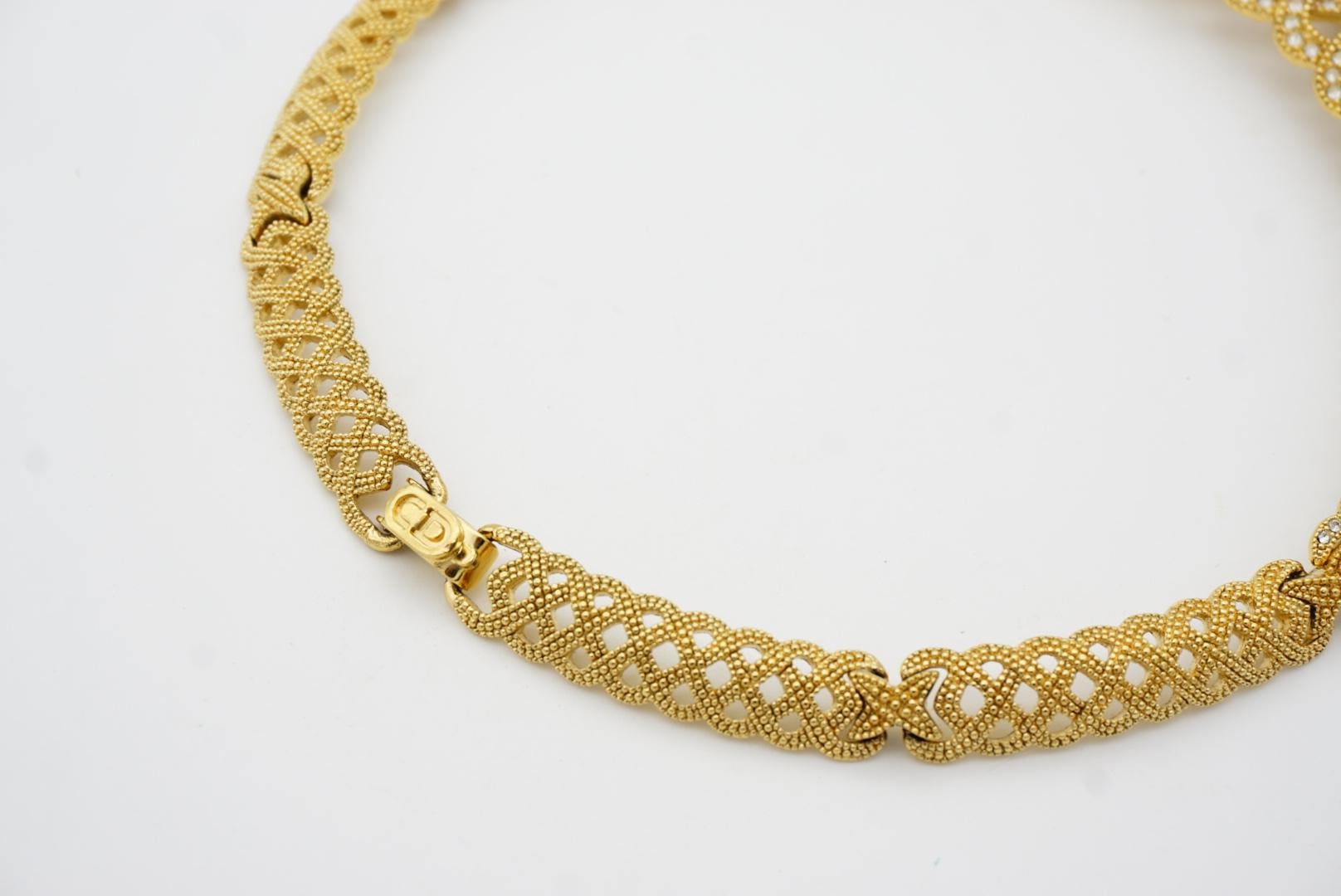 Christian Dior Vintage 1980s Byzantine Braid Crystals Tennis Openwork Necklace For Sale 8