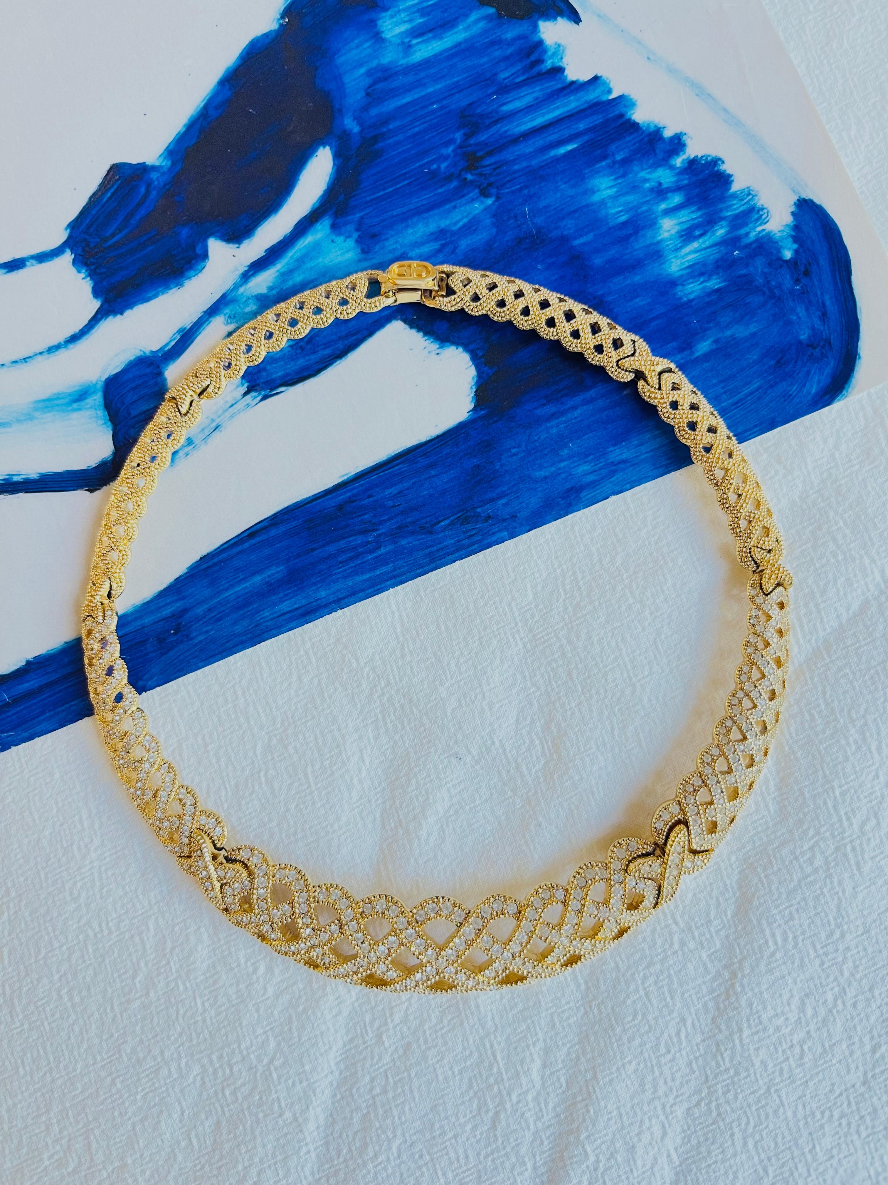 Art Deco Christian Dior Vintage 1980s Byzantine Braid Crystals Tennis Openwork Necklace For Sale