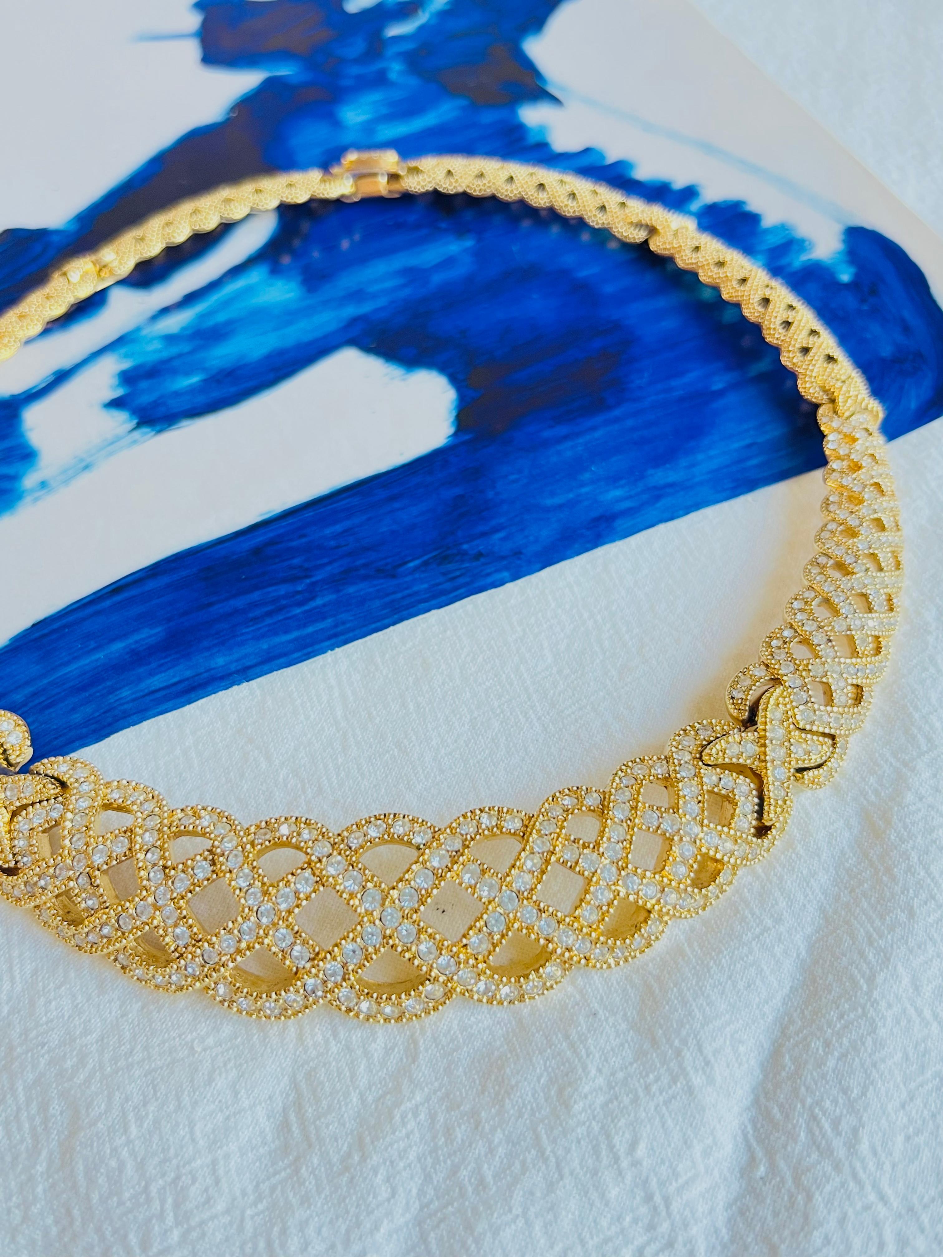 Art Nouveau Christian Dior Vintage 1980s Byzantine Braid Crystals Tennis Openwork Necklace For Sale