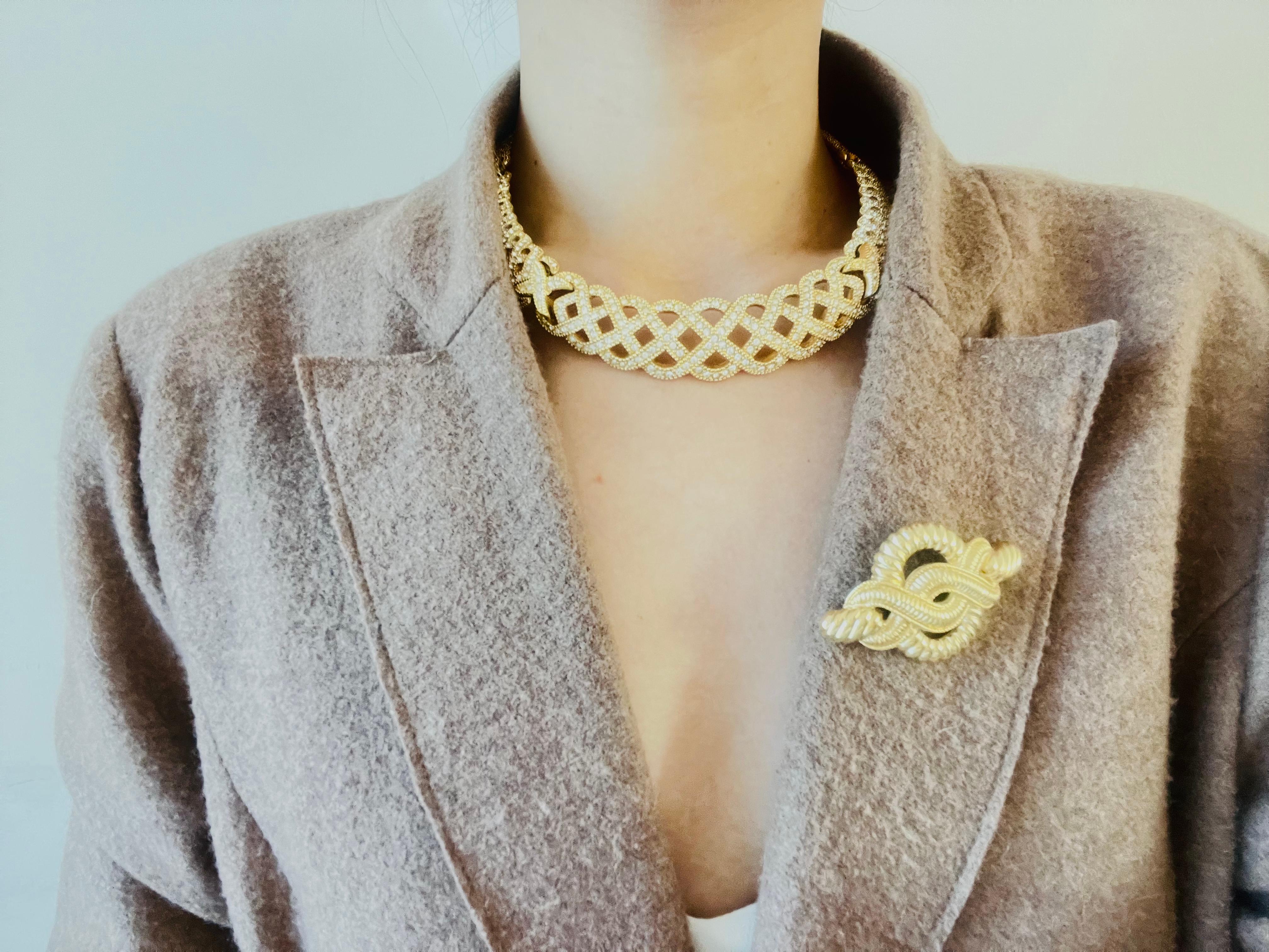 Christian Dior Vintage 1980s Byzantine Braid Crystals Tennis Openwork Necklace For Sale 1