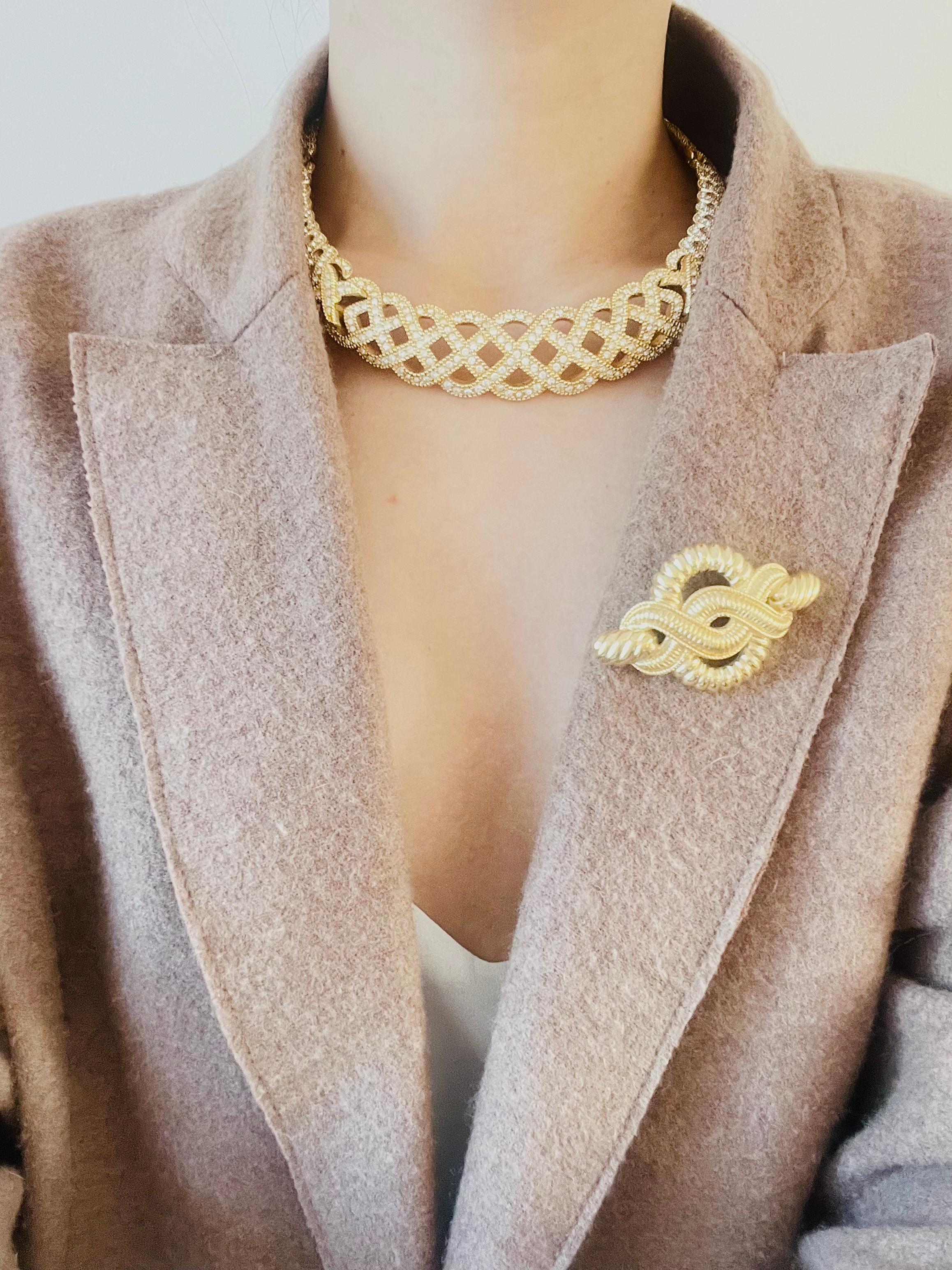 Christian Dior Vintage 1980s Byzantine Braid Crystals Tennis Openwork Necklace For Sale 2