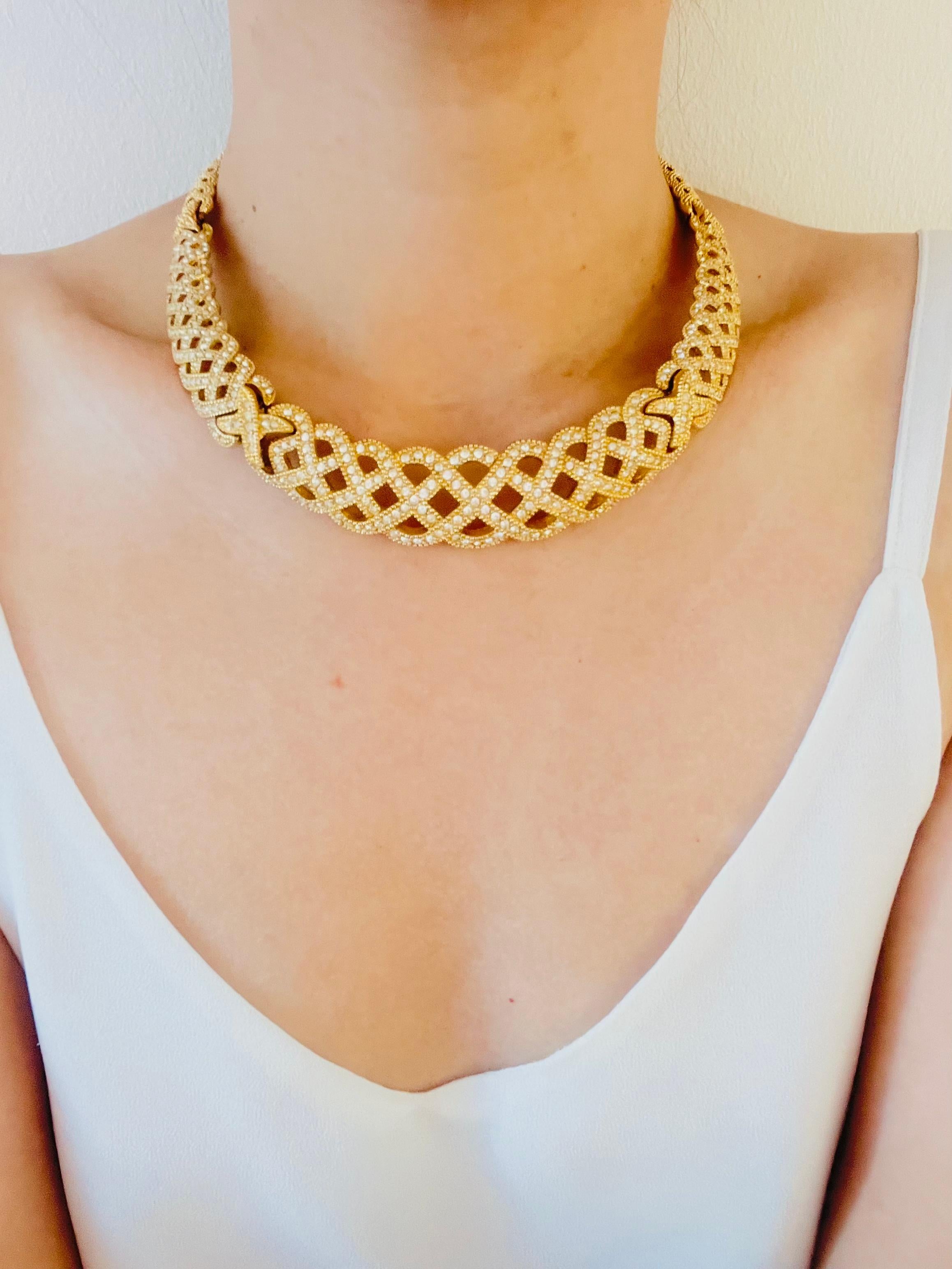 Christian Dior Vintage 1980s Byzantine Braid Crystals Tennis Openwork Necklace For Sale 3