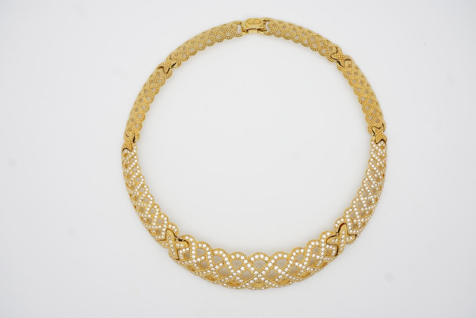 Christian Dior Vintage 1980s Byzantine Braid Crystals Tennis Openwork Necklace For Sale 3