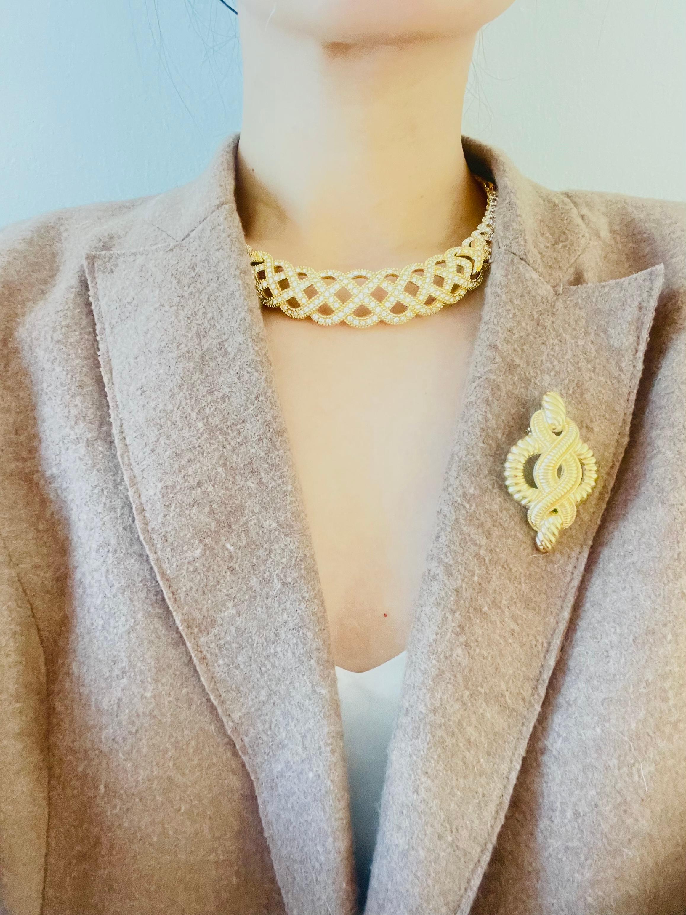 Christian Dior Vintage 1980s Byzantine Braid Crystals Tennis Openwork Necklace For Sale 4