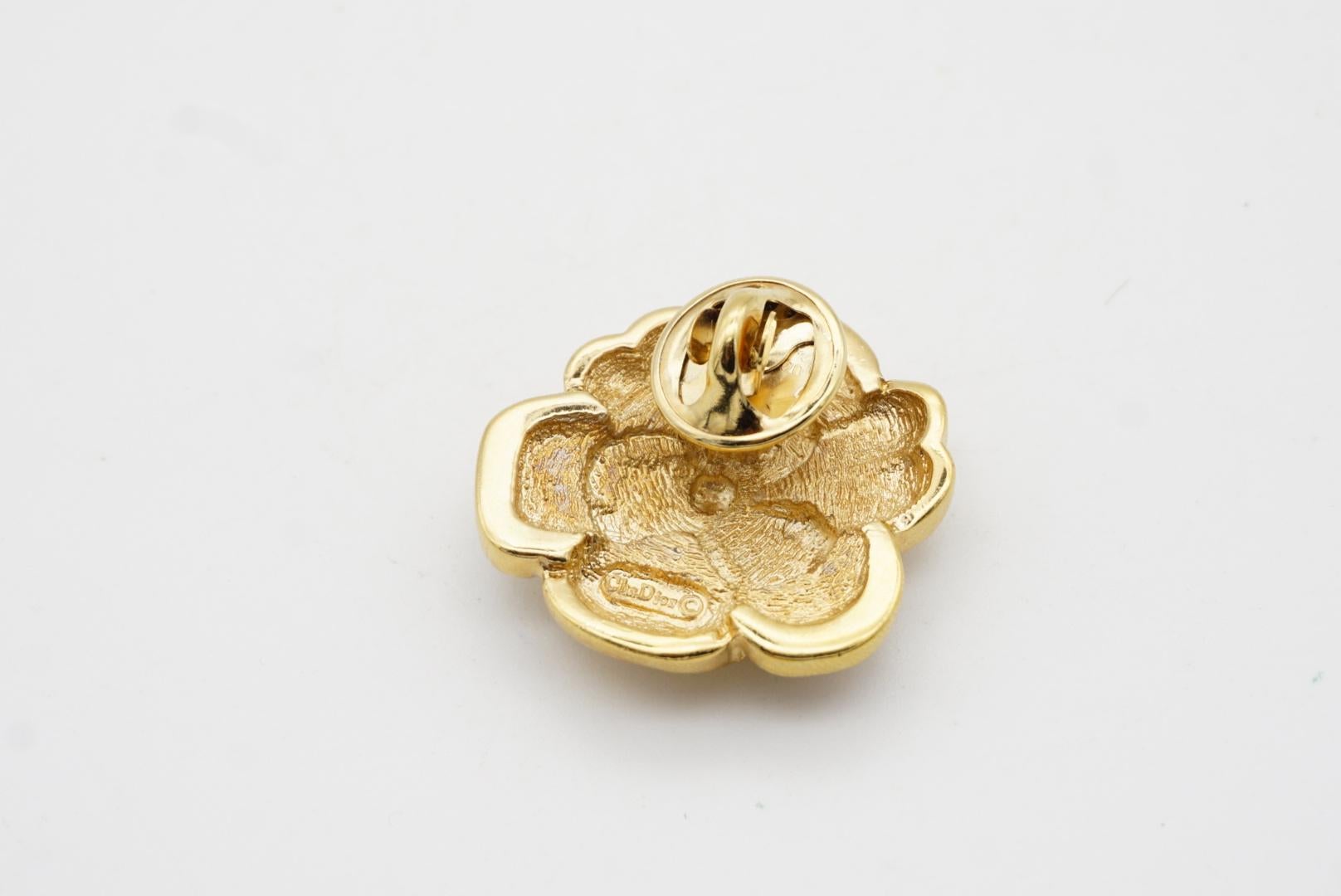 Christian Dior Vintage 1980s Camellia Crystal Layer Rose Gold Flower Pin Brooch 7