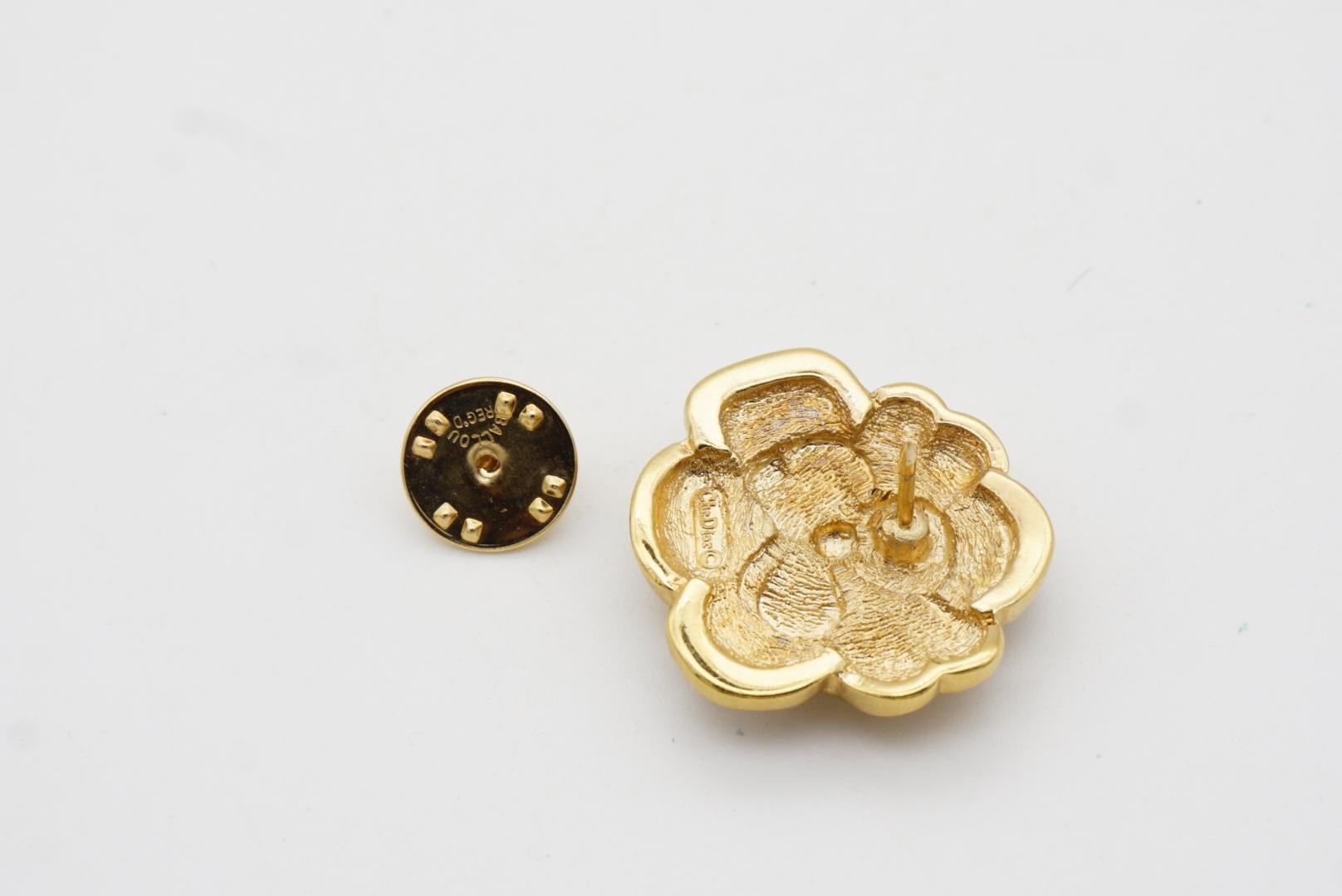 Christian Dior Vintage 1980s Camellia Crystal Layer Rose Gold Flower Pin Brooch 8