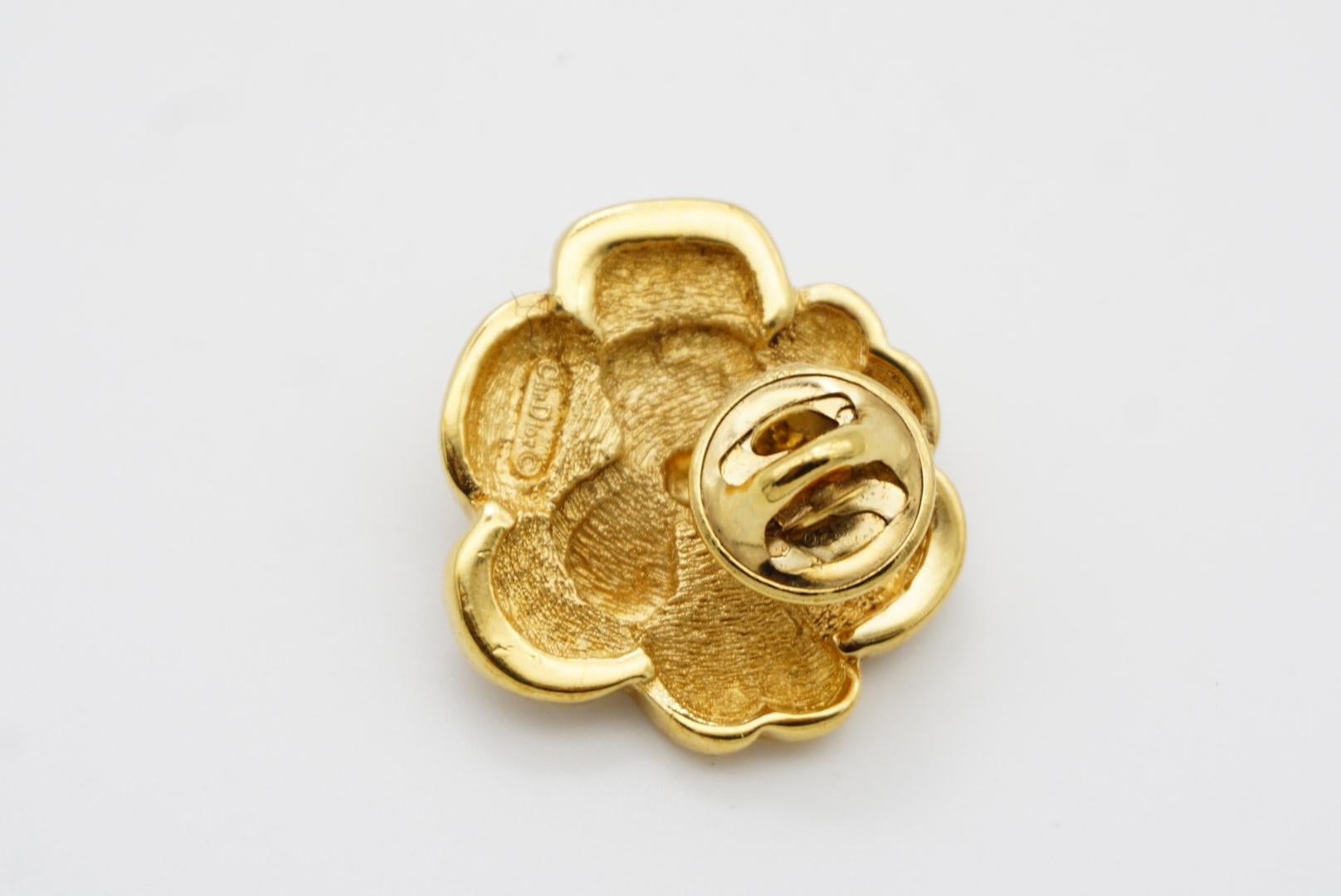 Christian Dior Vintage 1980s Camellia Crystal Layer Rose Gold Flower Pin Brooch For Sale 11
