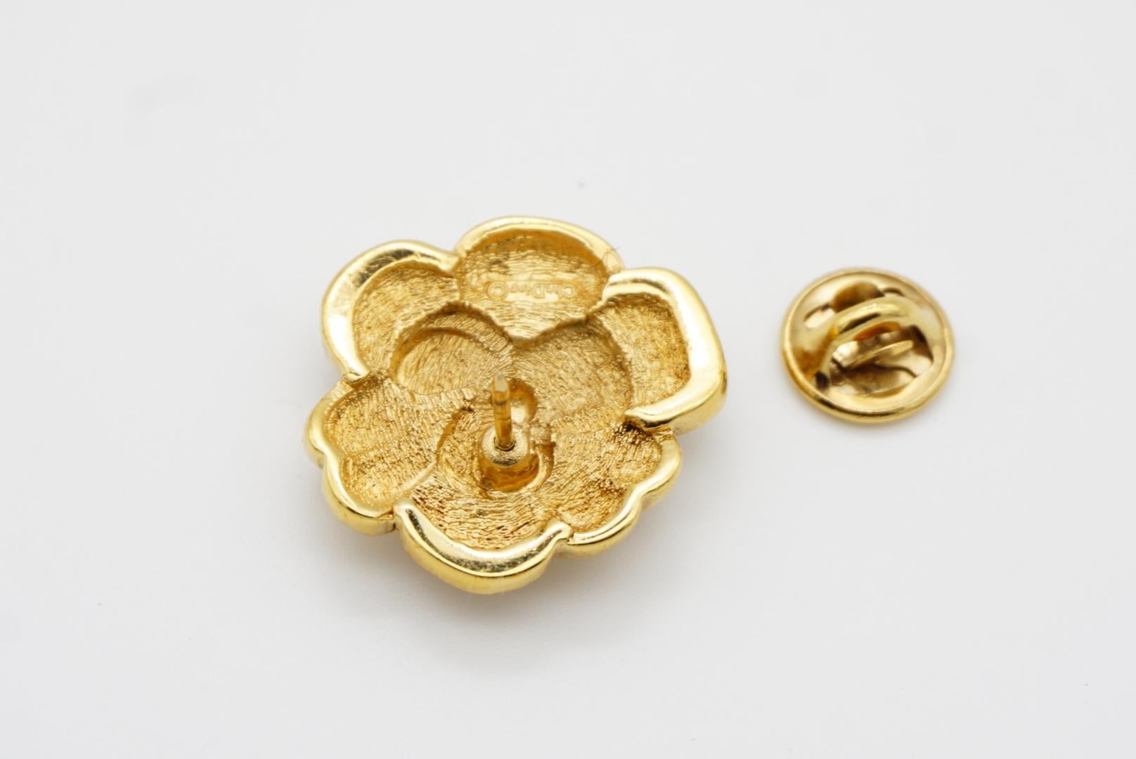 Christian Dior Vintage 1980s Camellia Crystal Layer Rose Gold Flower Pin Brooch For Sale 12