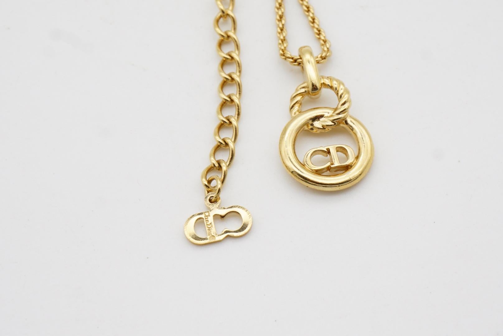 Christian Dior Vintage 1980s CD Logo Monogram Circle Openwork Pendant Necklace 8