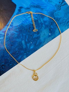 Christian Dior Vintage 1980s CD Logo Monogram Circle Openwork Pendant Necklace
