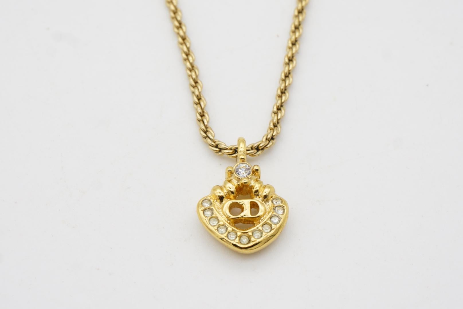 Christian Dior Vintage 1980s CD Logo Monogram Crystals Openwork Pendant Necklace For Sale 7