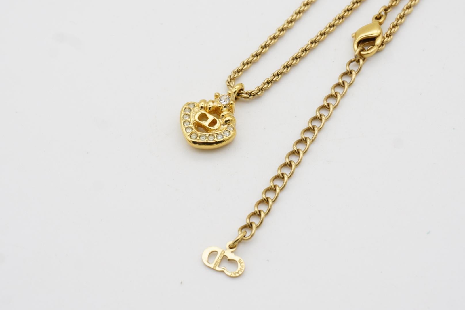 Christian Dior Vintage 1980s CD Logo Monogram Crystals Openwork Pendant Necklace For Sale 9