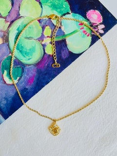 Christian Dior Vintage 1980s CD Logo Monogram Crystals Openwork Pendant Necklace
