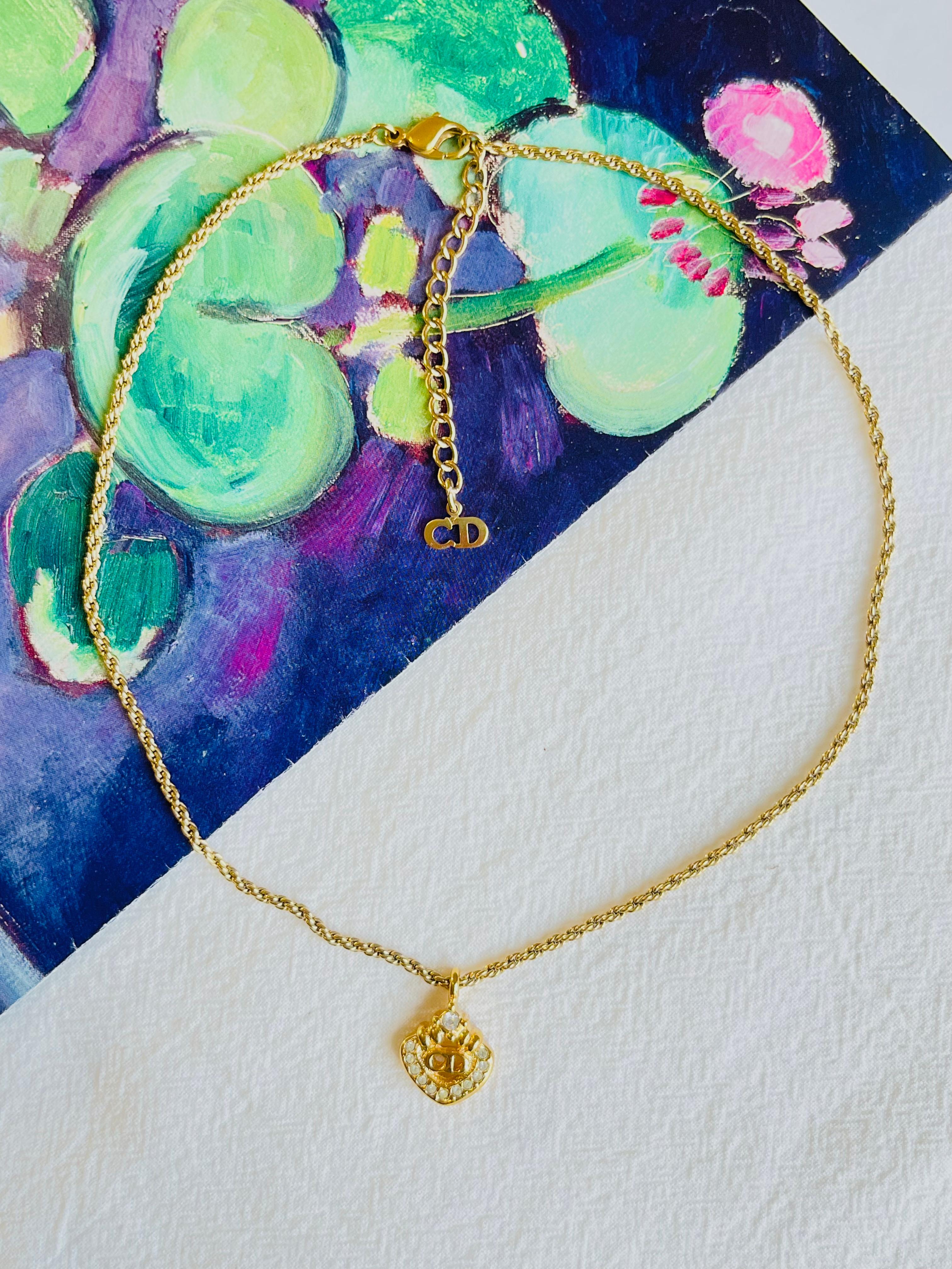 Art Deco Christian Dior Vintage 1980s CD Logo Monogram Crystals Openwork Pendant Necklace For Sale