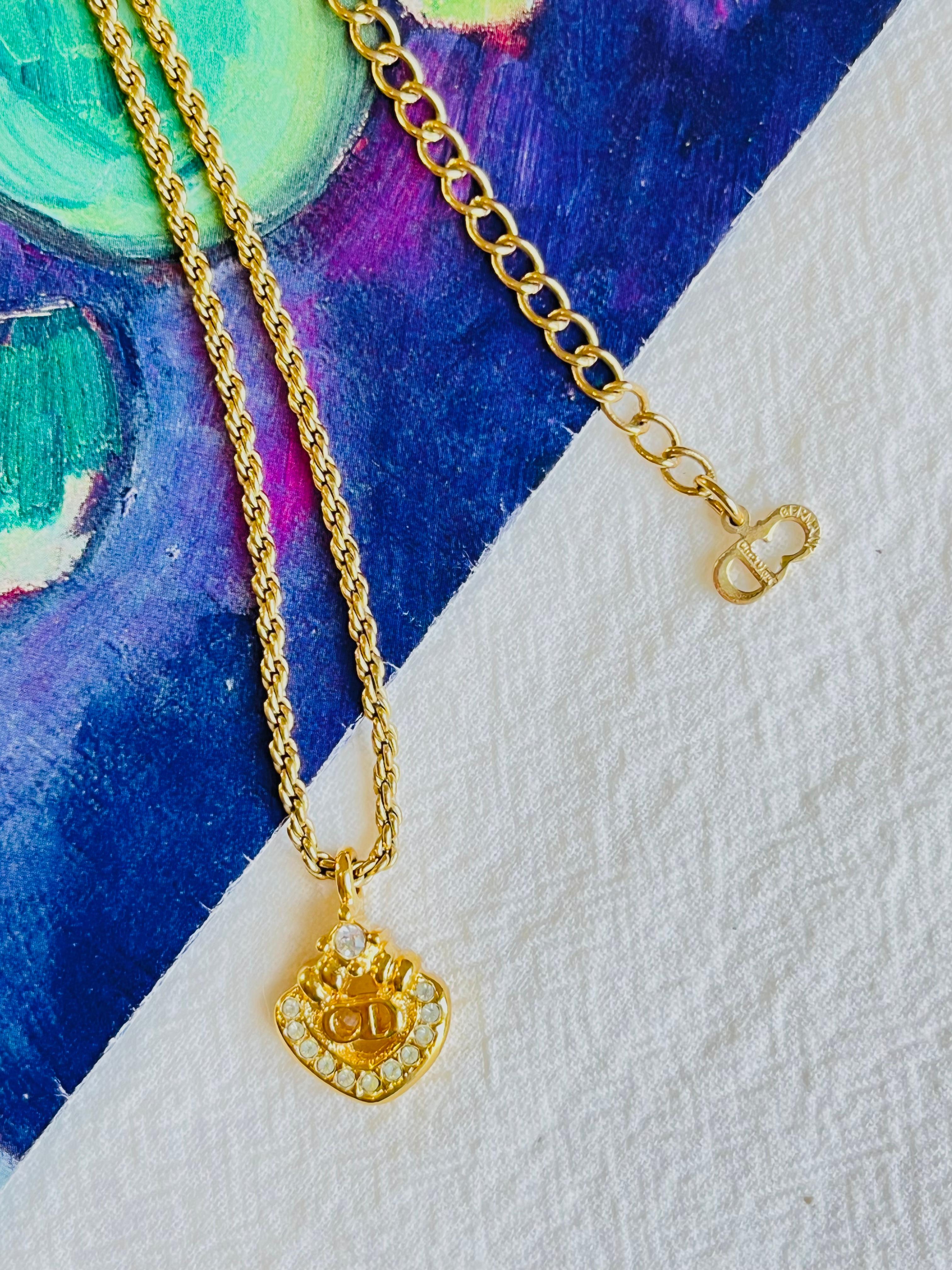 Christian Dior Vintage 1980s CD Logo Monogram Crystals Openwork Pendant Necklace In Excellent Condition For Sale In Wokingham, England