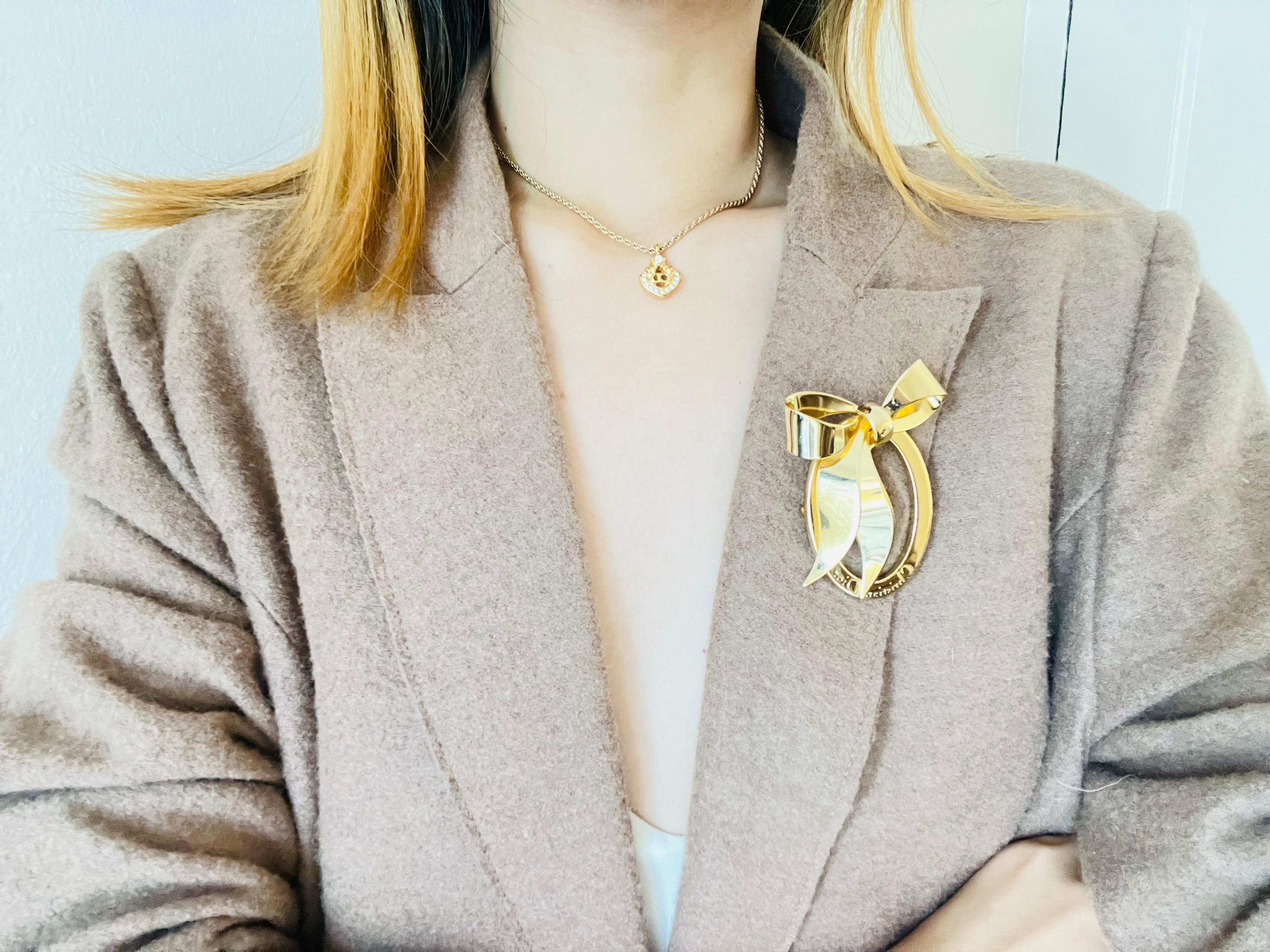 Christian Dior Vintage 1980s CD Logo Monogram Crystals Openwork Pendant Necklace For Sale 1