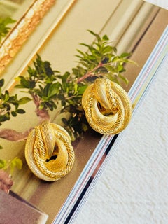 Christian Dior Vintage 1980s Chunky Knot Bow Twist Rope Oval Gold Clip Earrings