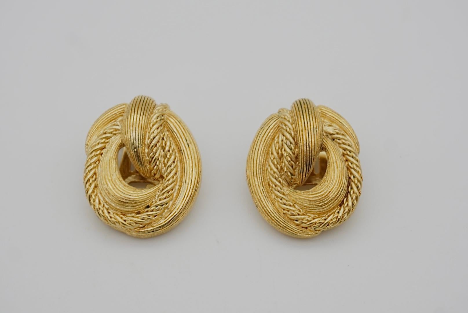 Christian Dior Vintage 1980s Chunky Knot Bow Twist Rope Oval Gold Clip Earrings 1