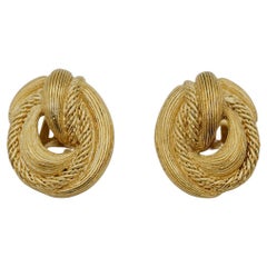 Christian Dior Vintage 1980s Chunky Knot Bow Twist Rope Oval Gold Clip Earrings