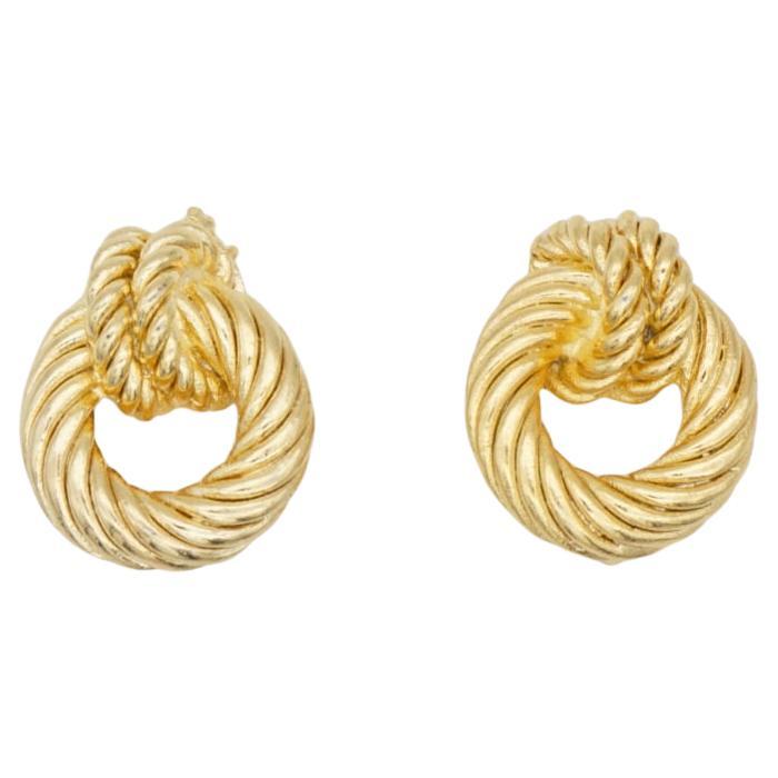 Christian Dior Vintage 1980s Circle Hoop Knot Spiral Twist Petite Clip Earrings