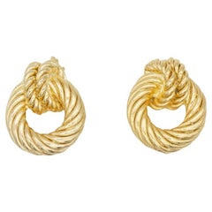 Christian Dior Vintage 1980s Circle Hoop Knot Spiral Twist Petite Clip Earrings