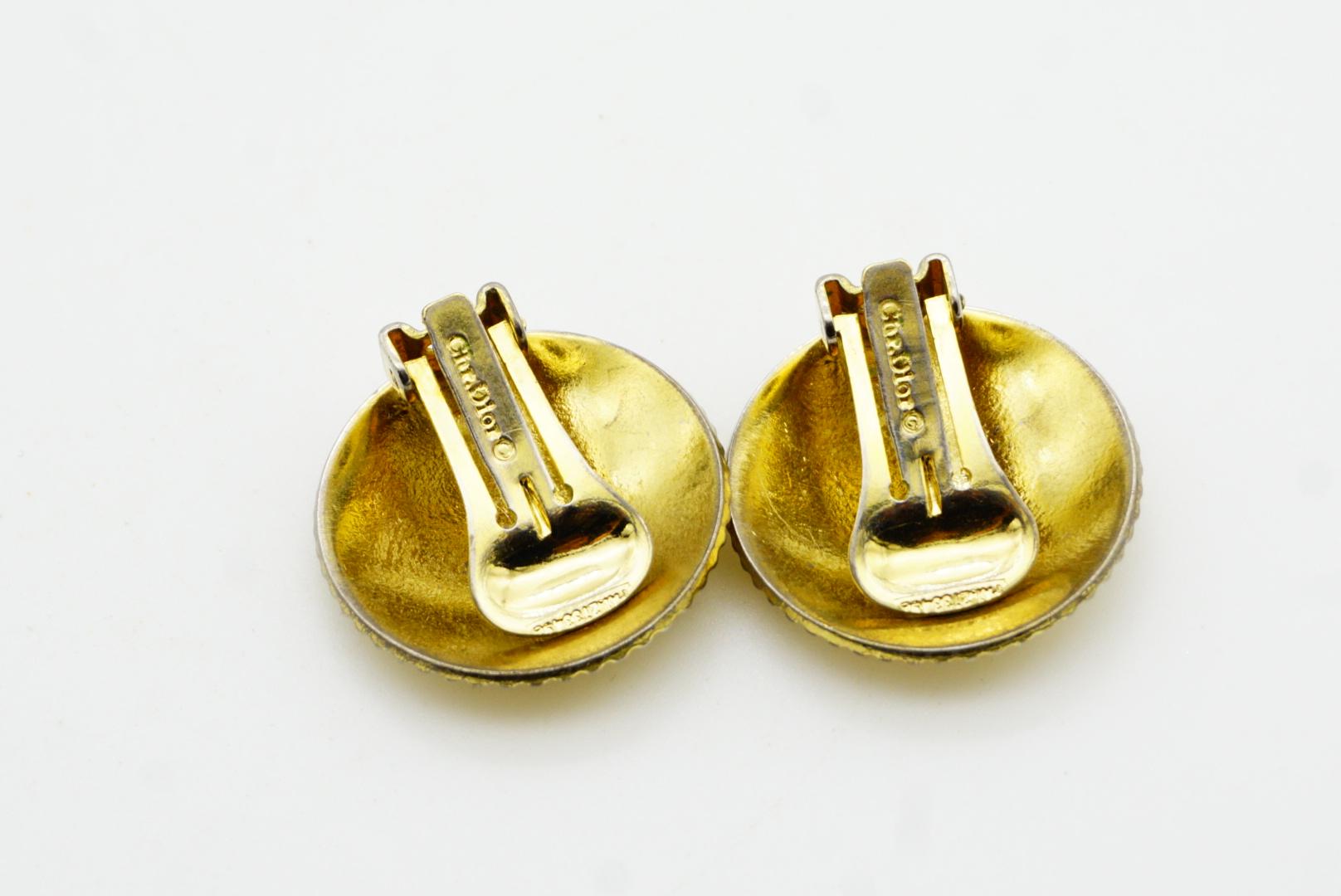 Christian Dior Vintage 1980s Circle Round Shell Modernist Gold Clip Earrings For Sale 6