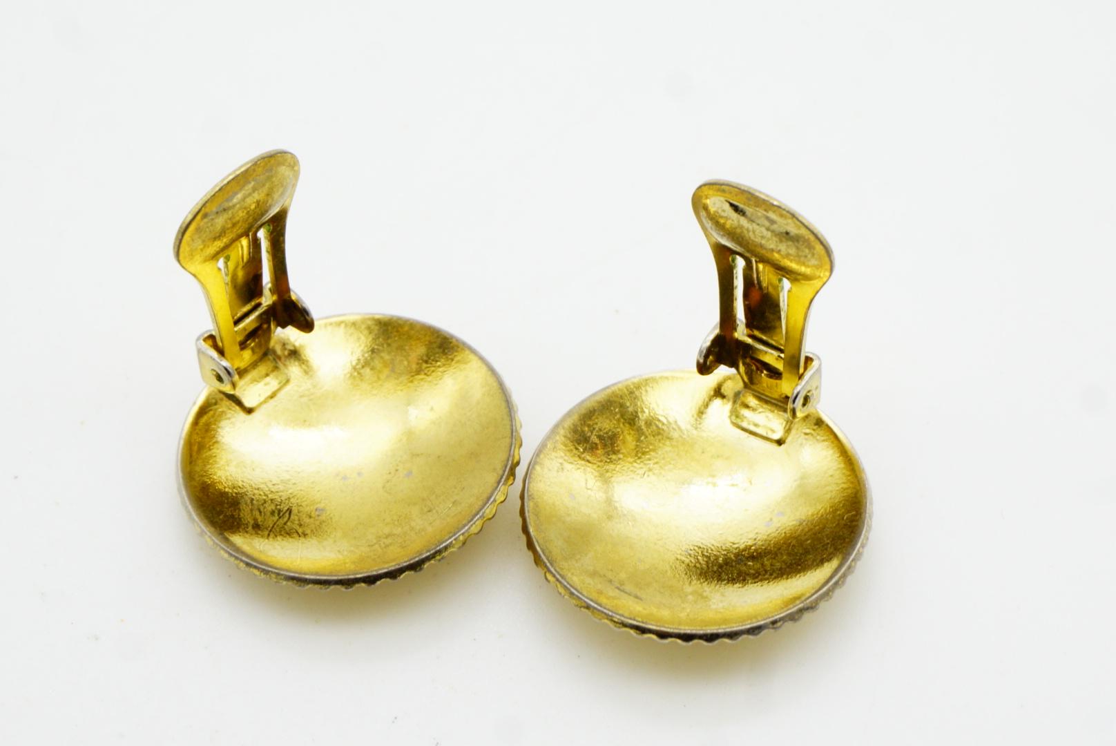 Christian Dior Vintage 1980s Circle Round Shell Modernist Gold Clip Earrings For Sale 7