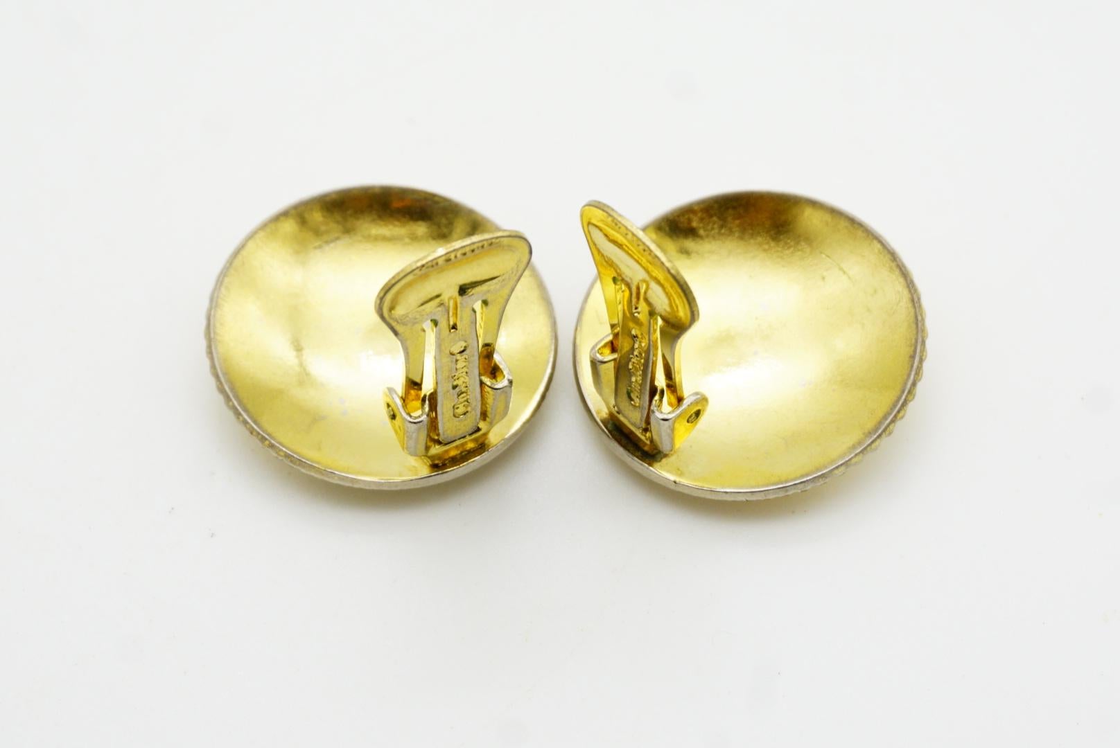 Christian Dior Vintage 1980s Circle Round Shell Modernist Gold Clip Earrings For Sale 8