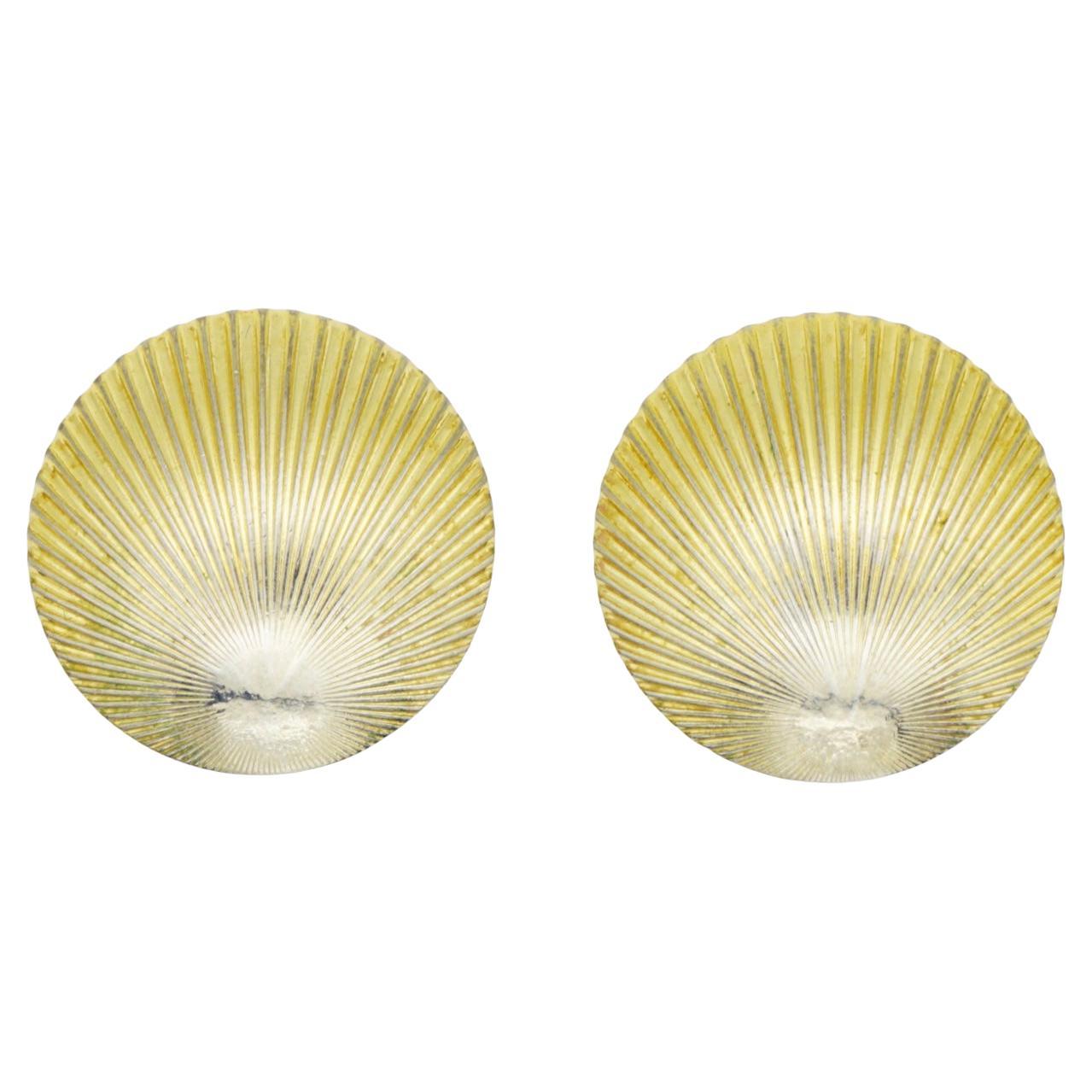 Christian Dior Vintage 1980s Circle Round Shell Modernist Gold Clip Earrings For Sale