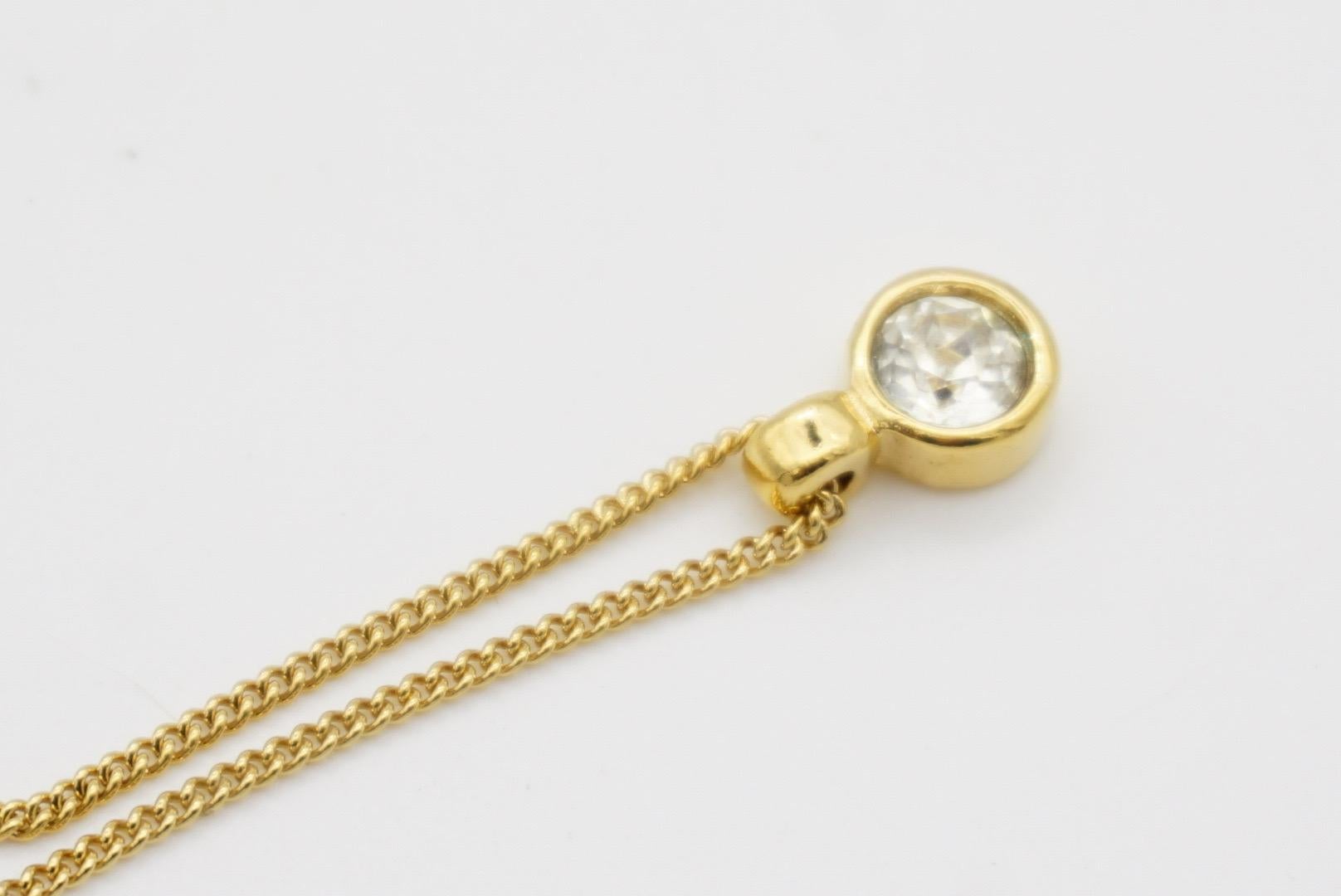 Christian Dior Vintage 1980s Circle Round White Clear Crystal Pendant Necklace 5