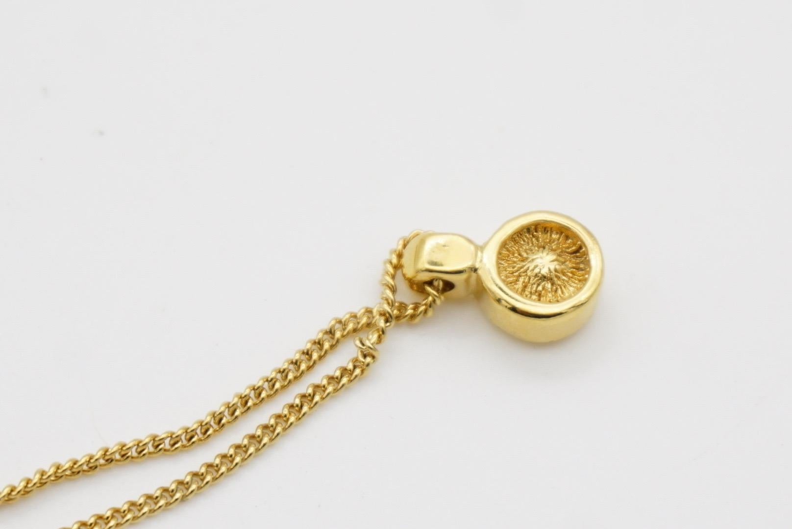 Christian Dior Vintage 1980s Circle Round White Clear Crystal Pendant Necklace 6