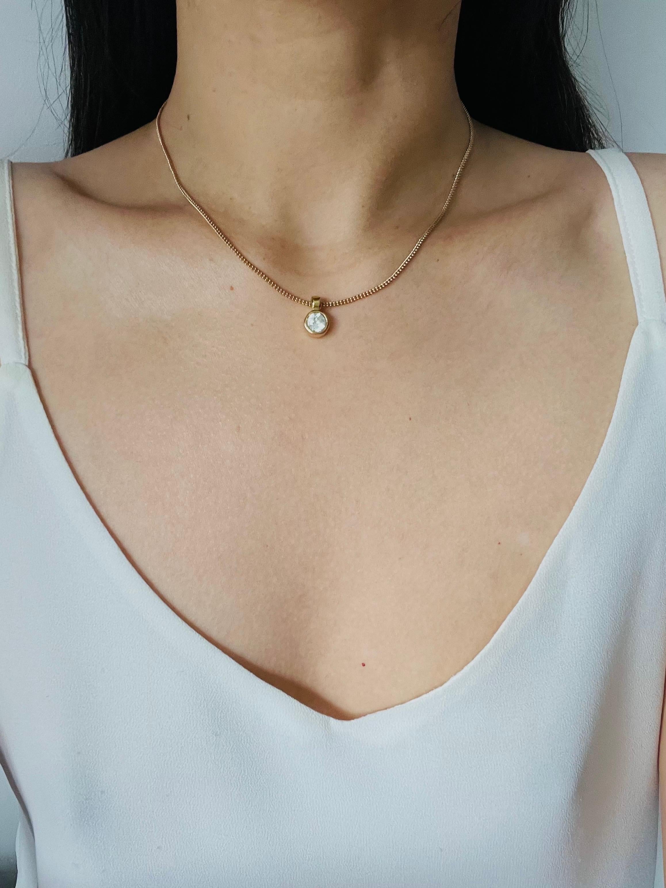Christian Dior Vintage 1980s Circle Round White Clear Crystal Pendant Necklace 2