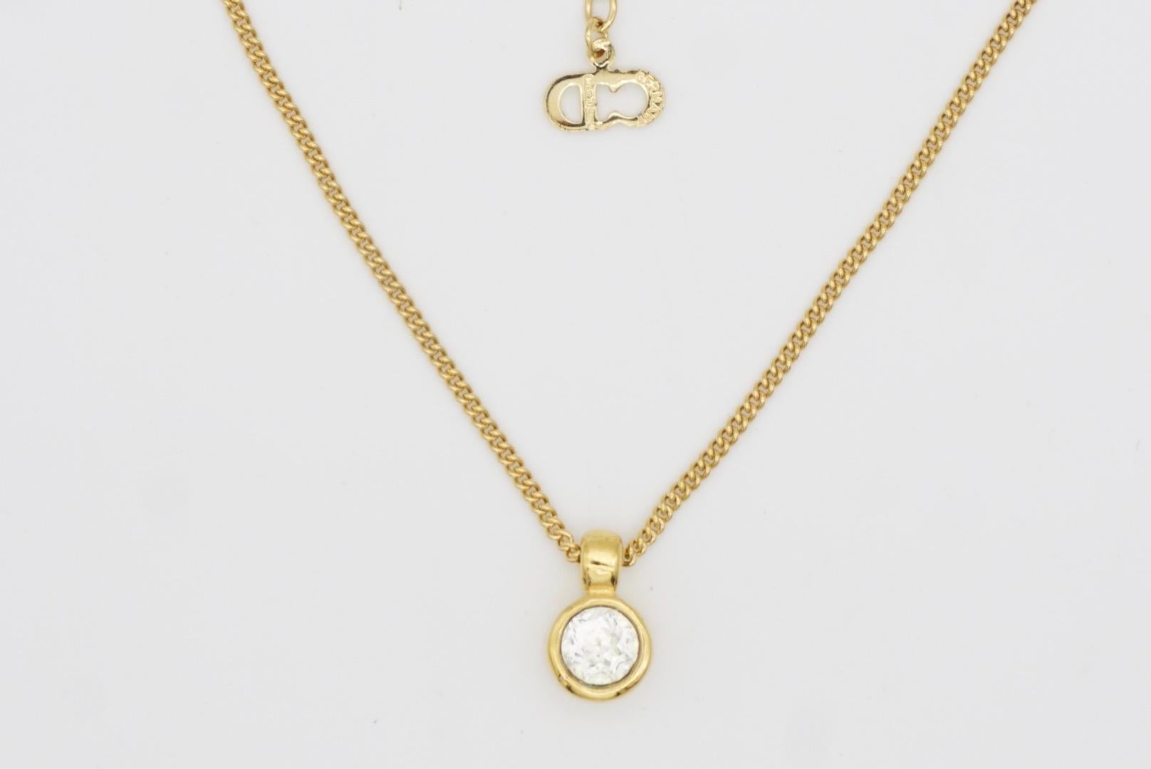 Christian Dior Vintage 1980s Circle Round White Clear Crystal Pendant Necklace 3