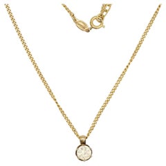 Christian Dior Vintage 1980s Circle Round White Clear Crystal Pendant Necklace