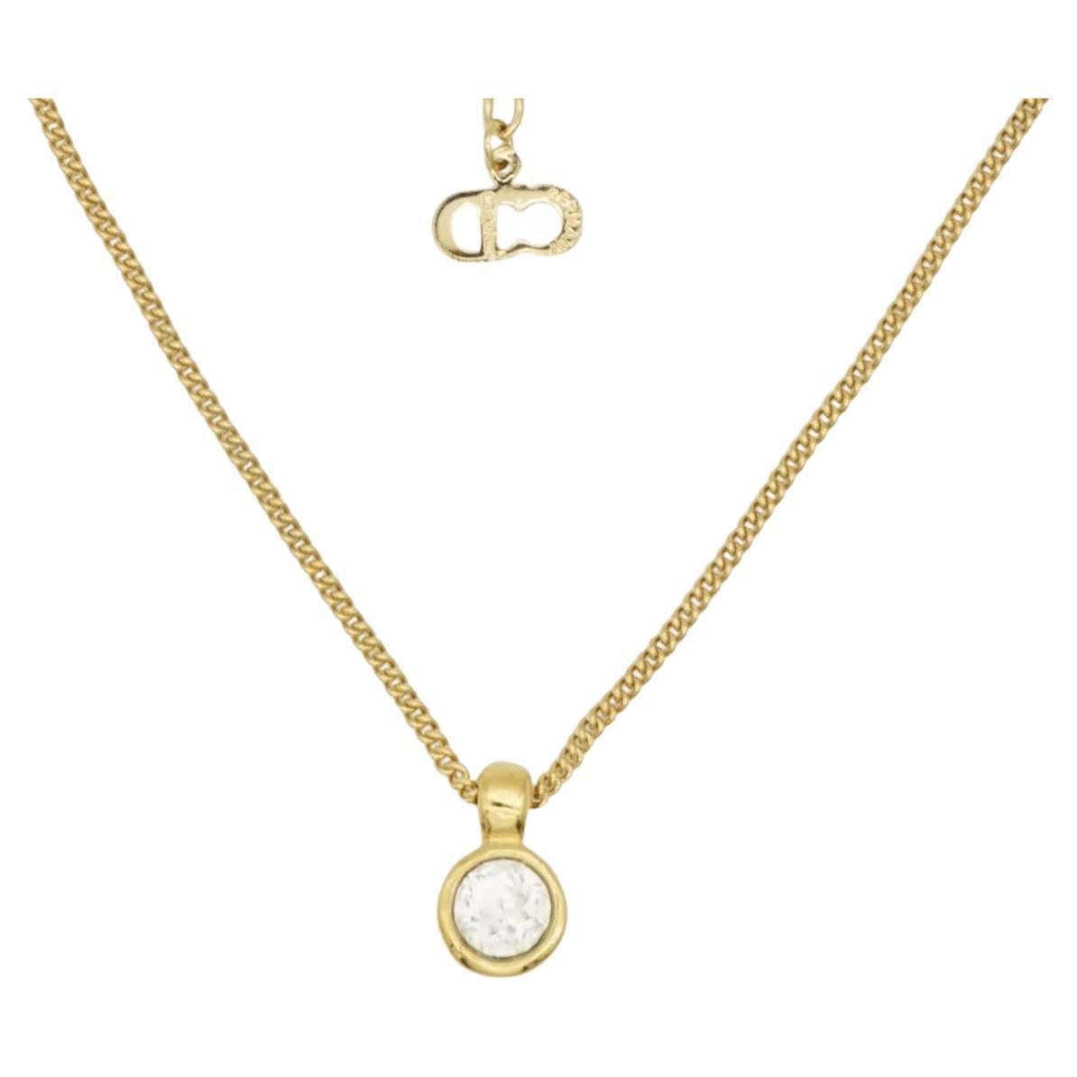 Christian Dior Vintage anni '80 Collana con ciondolo rotondo in cristallo bianco e trasparente