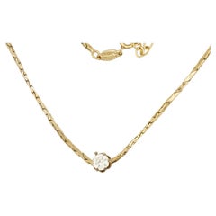 Christian Dior Vintage 1980s Circle Round White Clear Crystal Pendant Necklace Christian Dior Vintage 1980s Circle Round White Clear Crystal Pendant Necklace