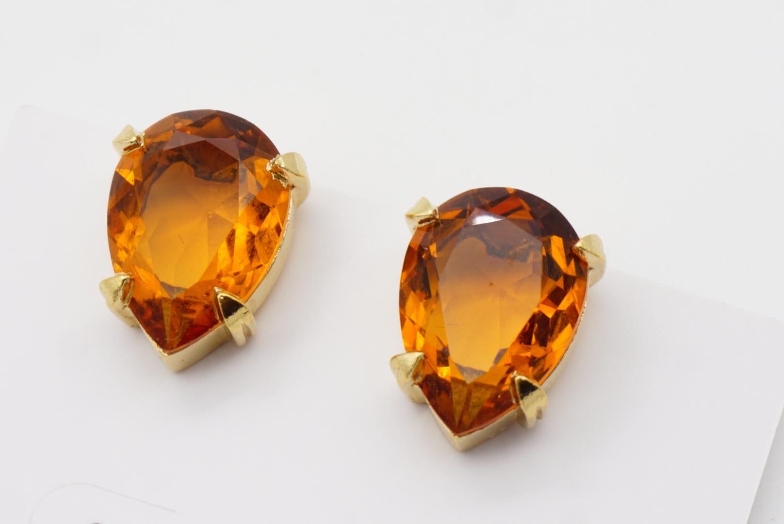 Christian Dior Vintage 1980s Citrine Orange Crystal Water Tear Drop Earrings 5