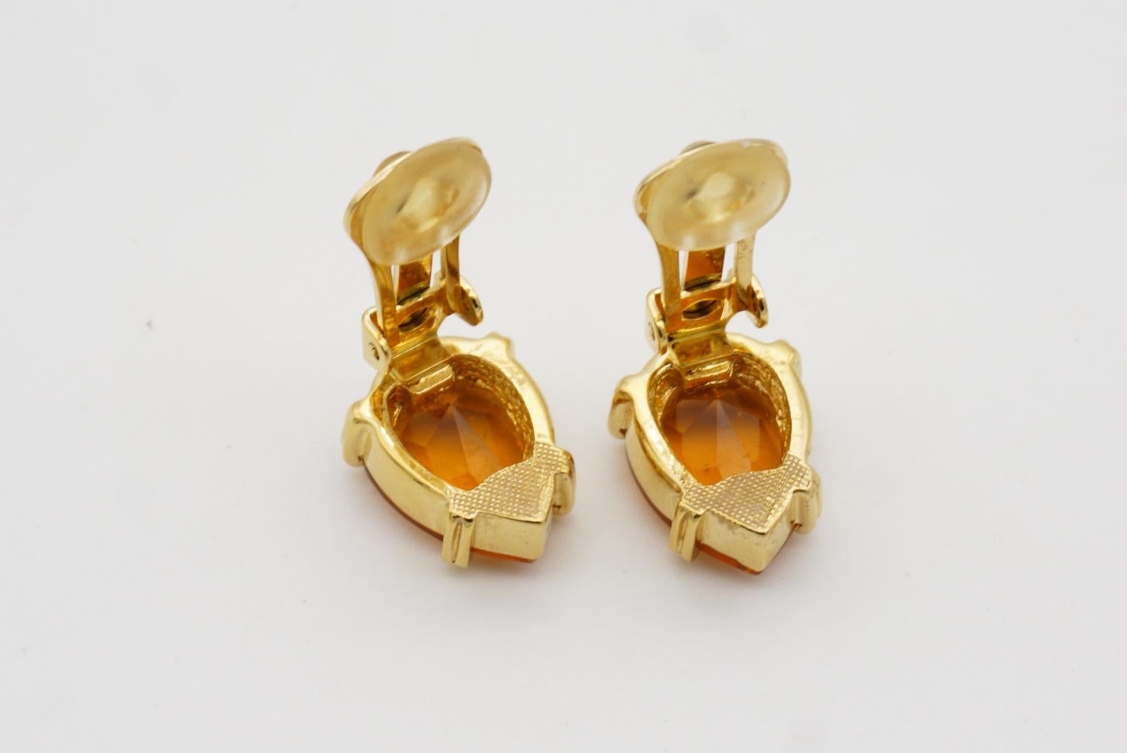 Christian Dior Vintage 1980s Citrine Orange Crystal Water Tear Drop Earrings 8