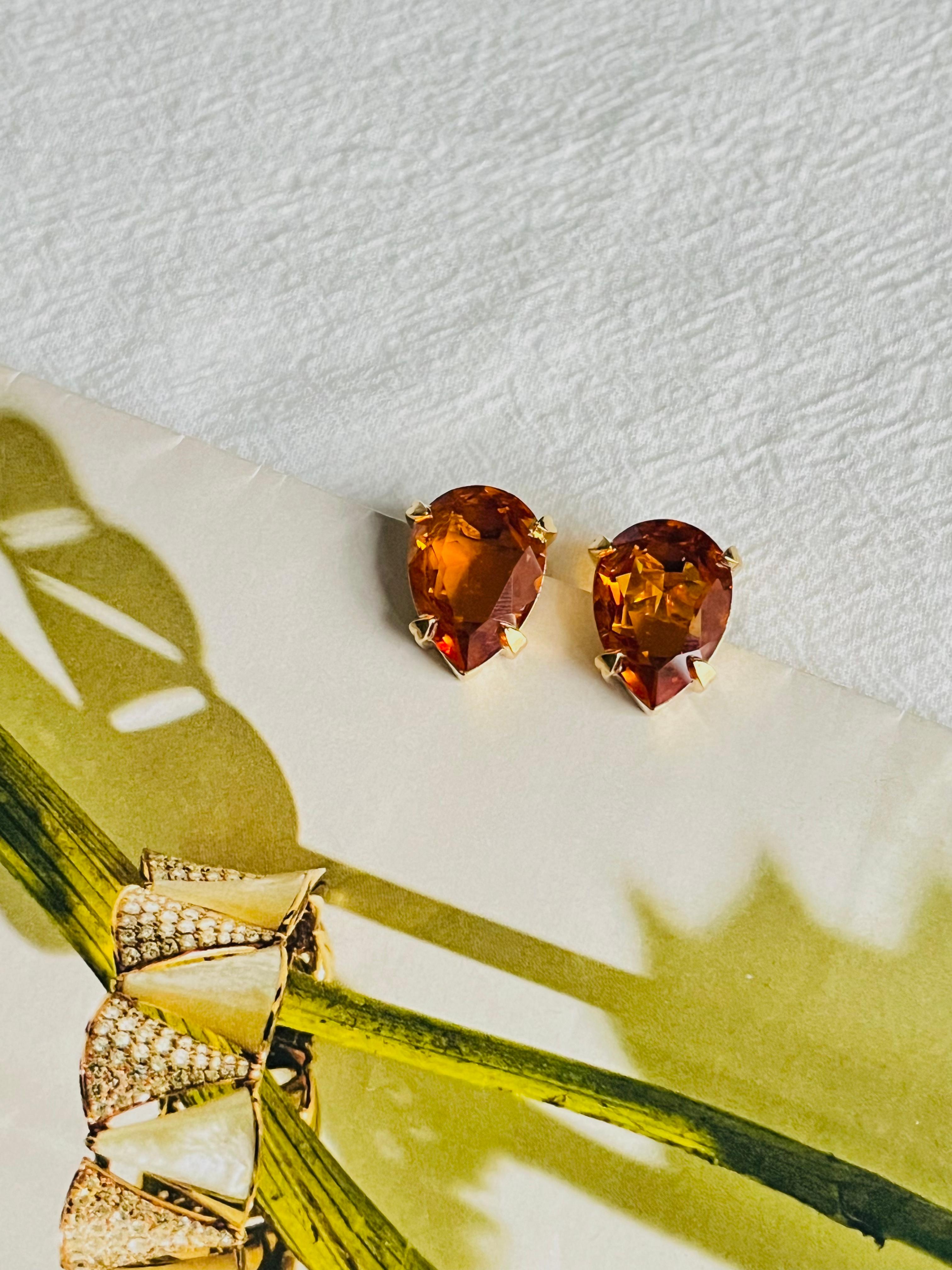 Art Deco Christian Dior Vintage 1980s Citrine Orange Crystal Water Tear Drop Earrings