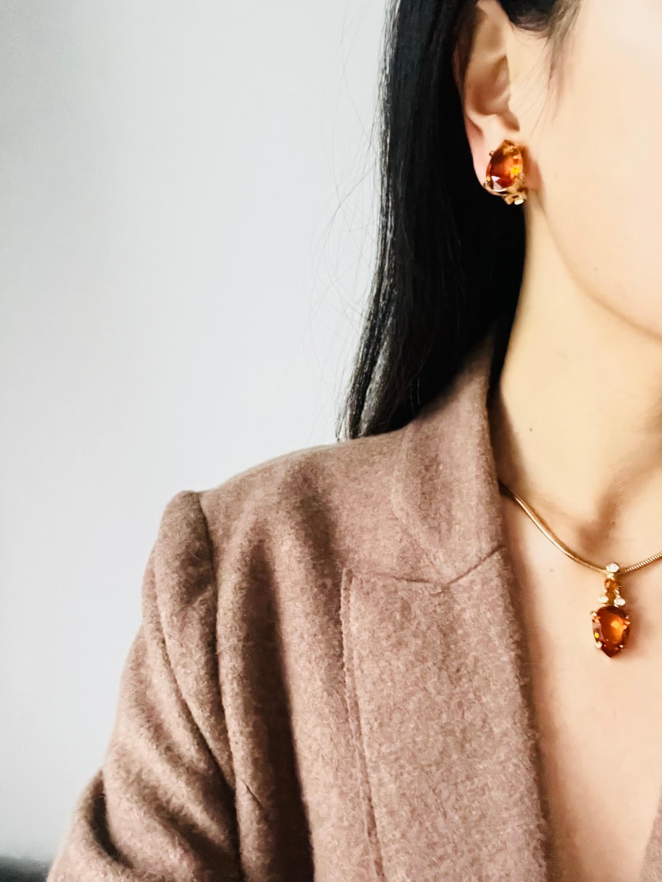 Women's or Men's Christian Dior Vintage 1980s Citrine Orange Crystal Water Tear Drop Earrings