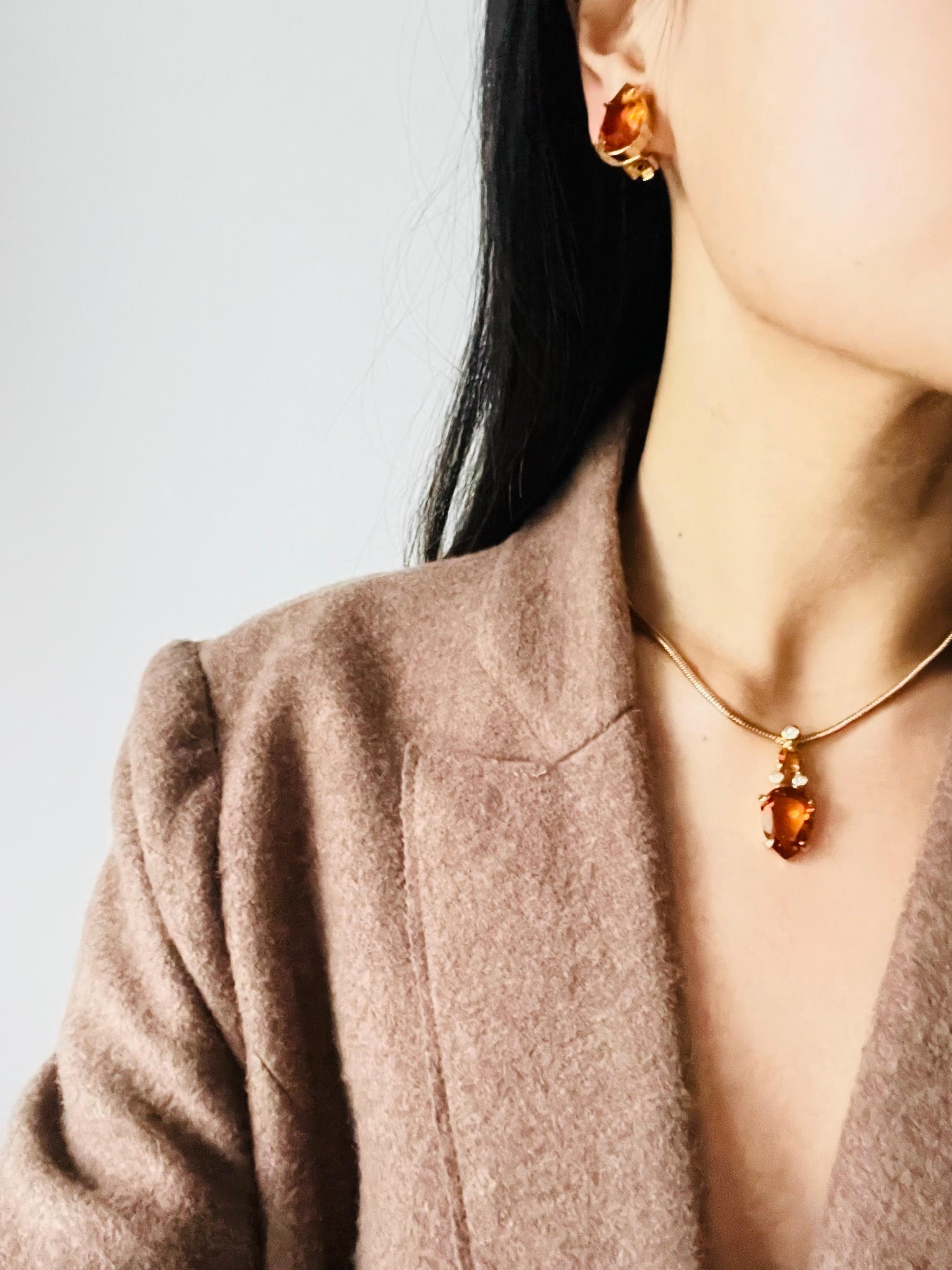 Christian Dior Vintage 1980s Citrine Orange Crystal Water Tear Drop Earrings 1