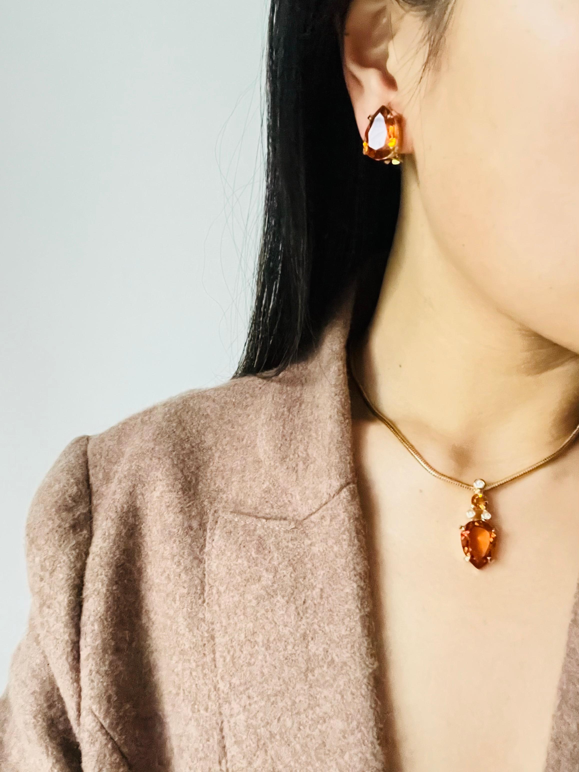 Christian Dior Vintage 1980s Citrine Orange Crystal Water Tear Drop Earrings 2