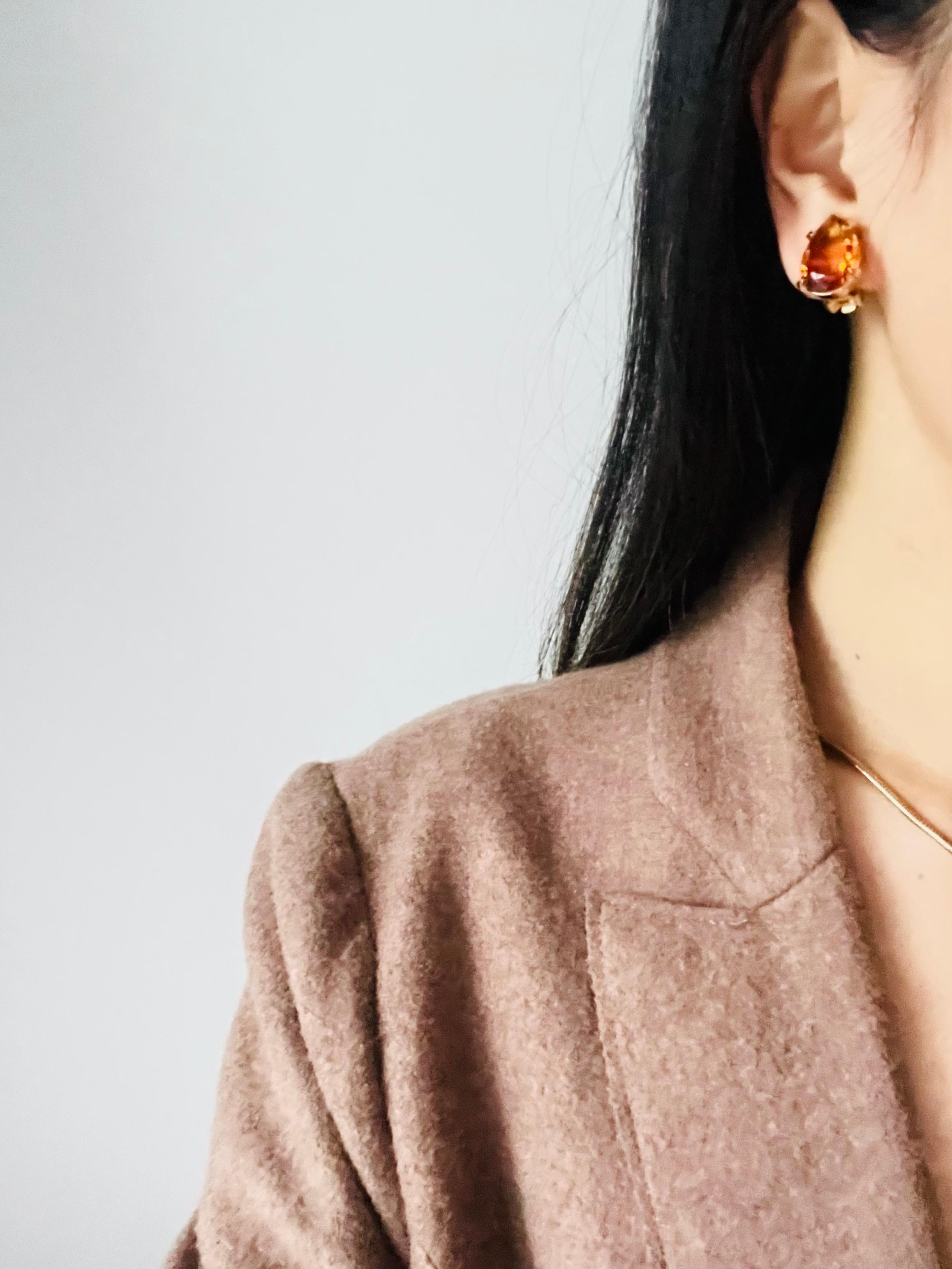 Christian Dior Vintage 1980s Citrine Orange Crystal Water Tear Drop Earrings 3